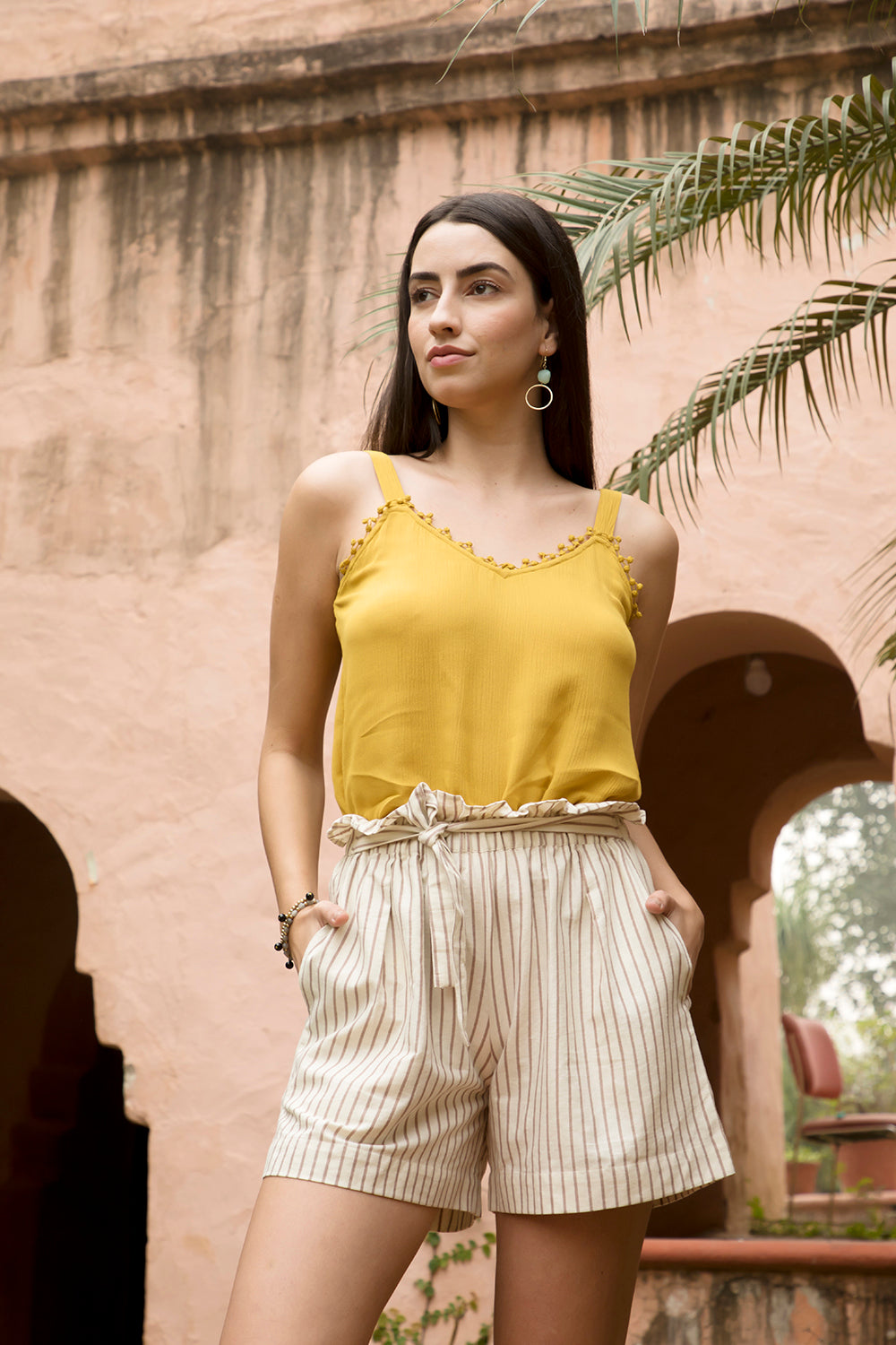 Cream And Brown Shorty Shorts