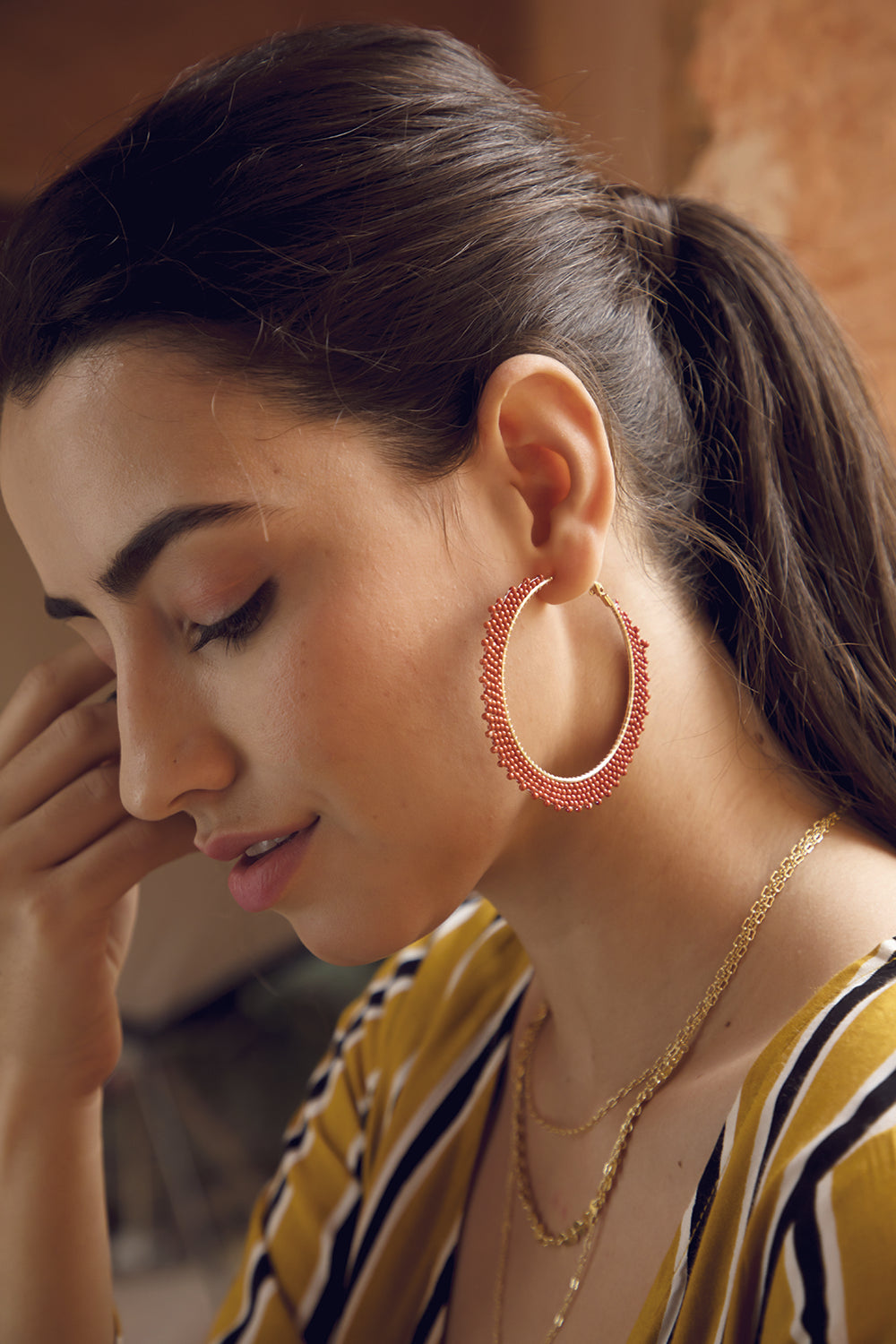 Maroon Gala Hoop Earrings