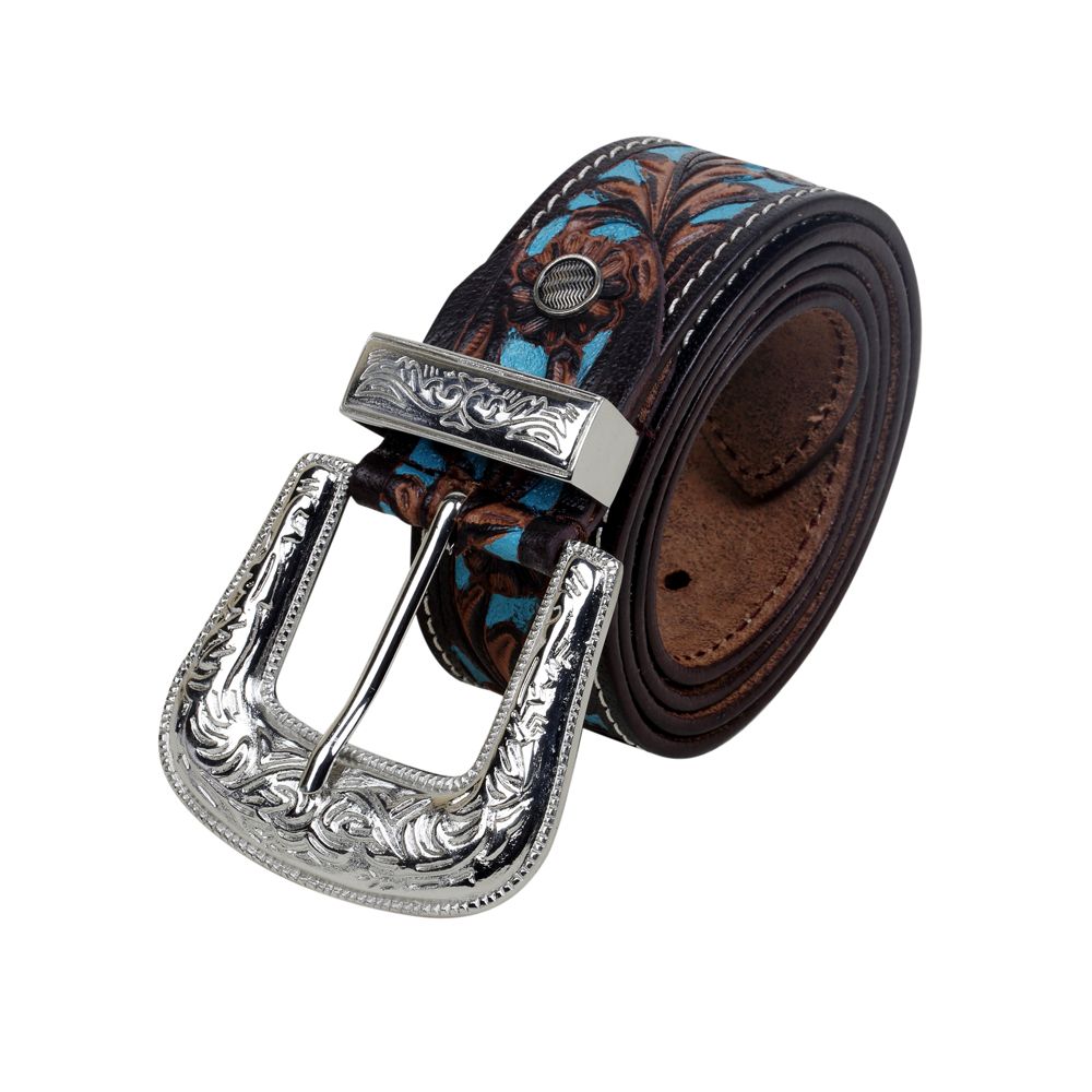 Turquoise Hand-Tooled Leather Women's Belt