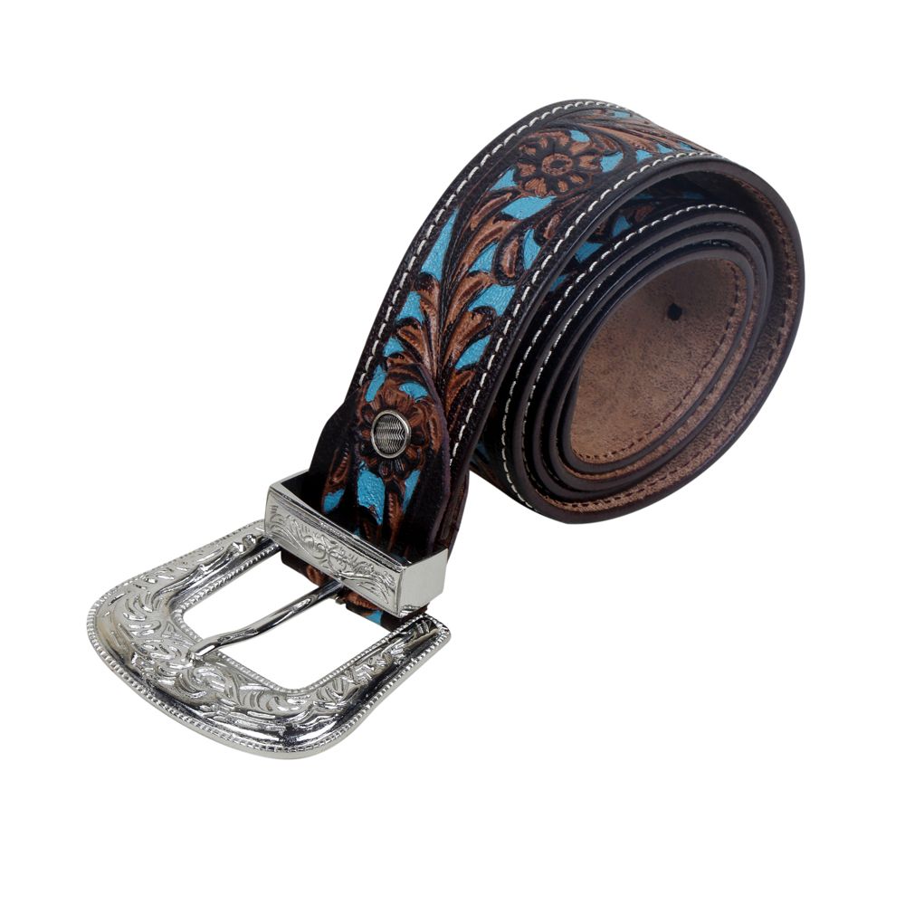 Turquoise Hand-Tooled Leather Women's Belt