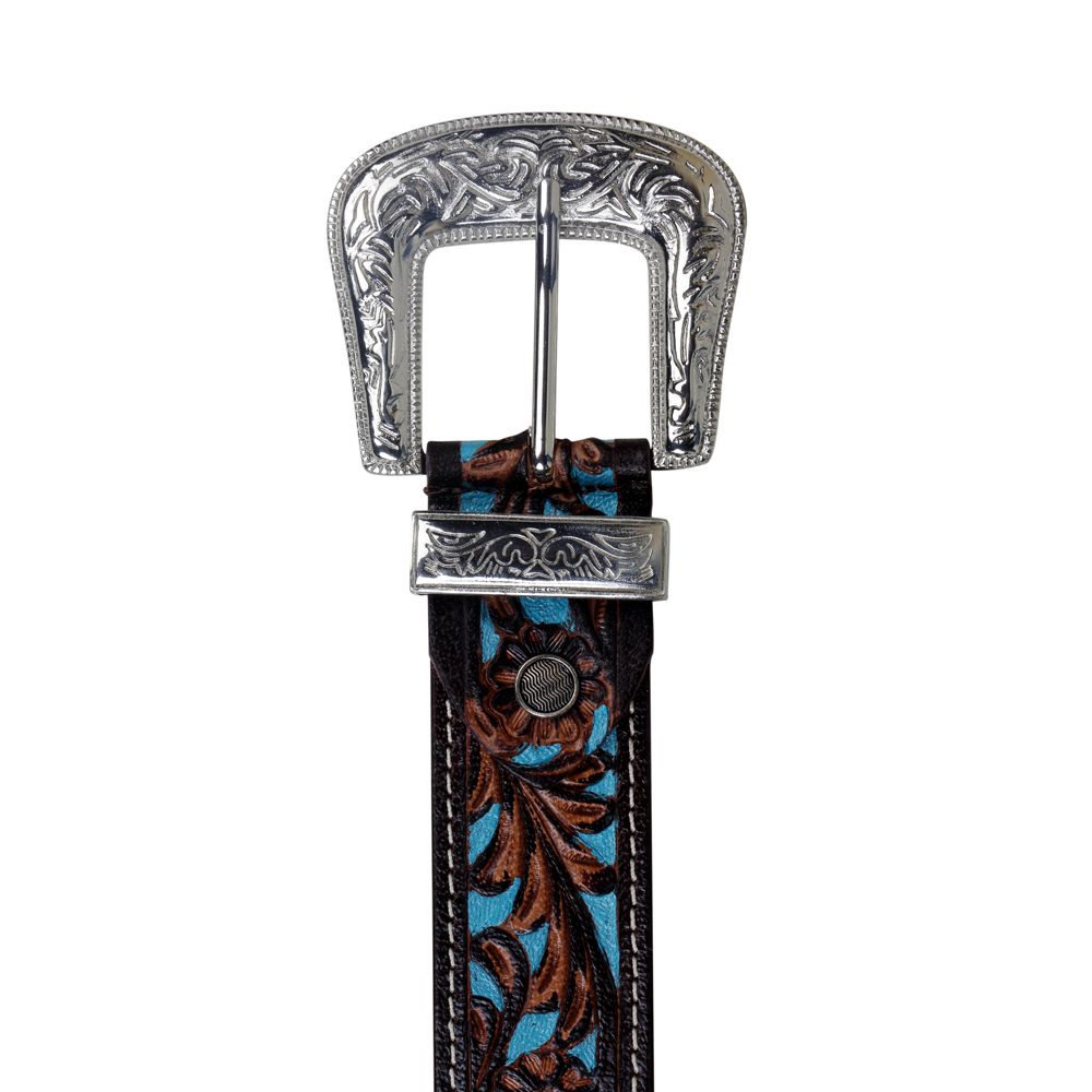 Turquoise Hand-Tooled Leather Women's Belt