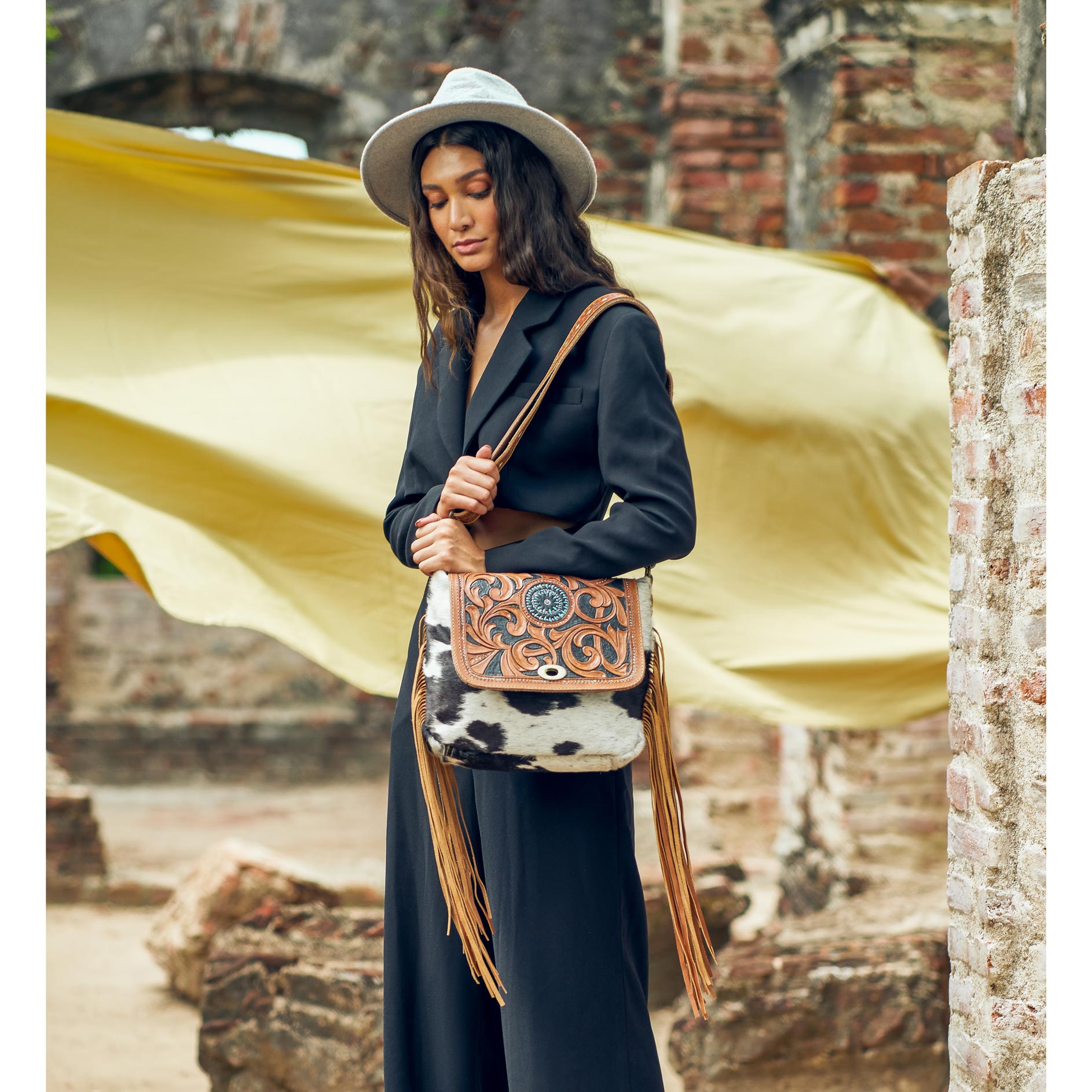 Brown Boughs Hand-Tooled Bag