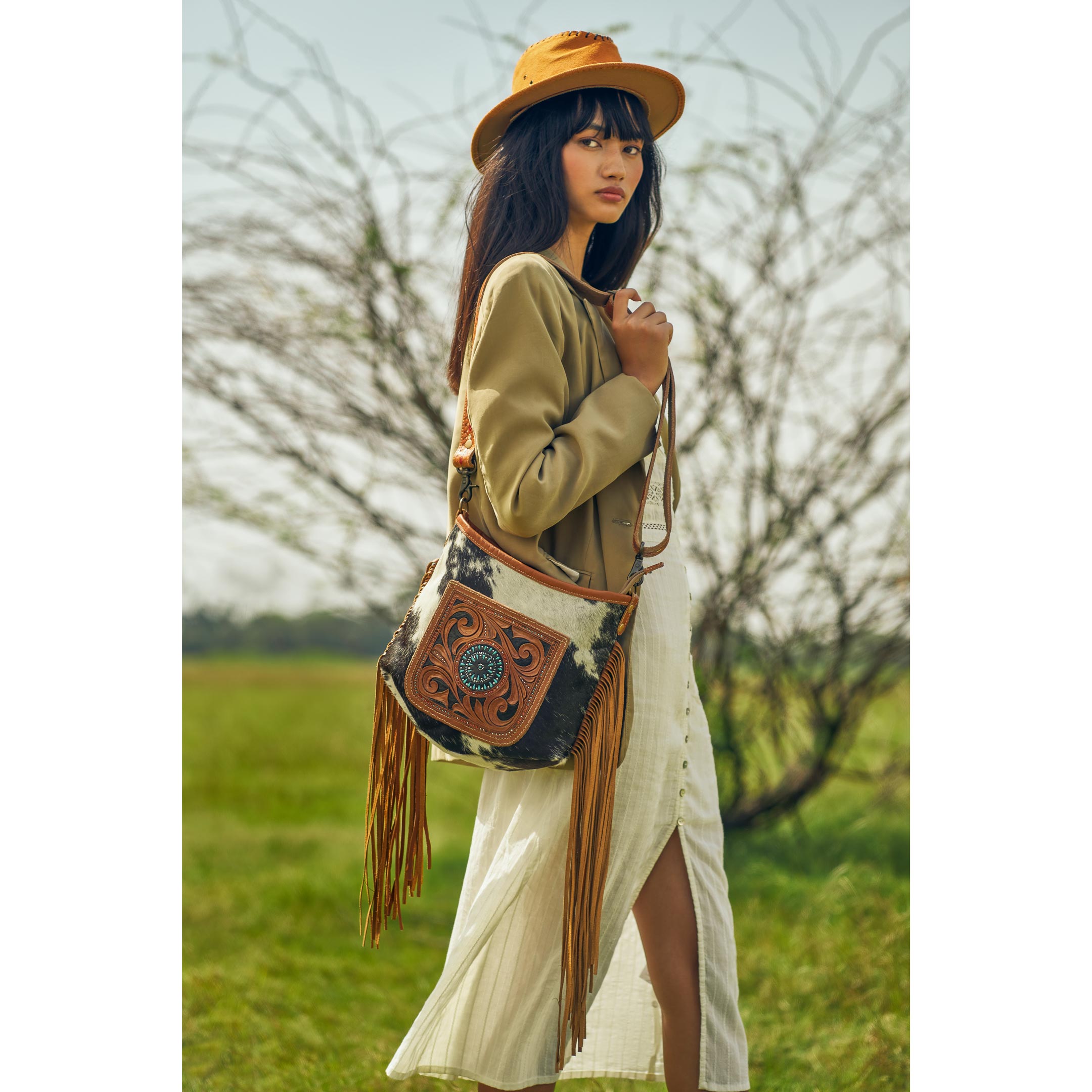 Brown Quilt Hand-Tooled Bag