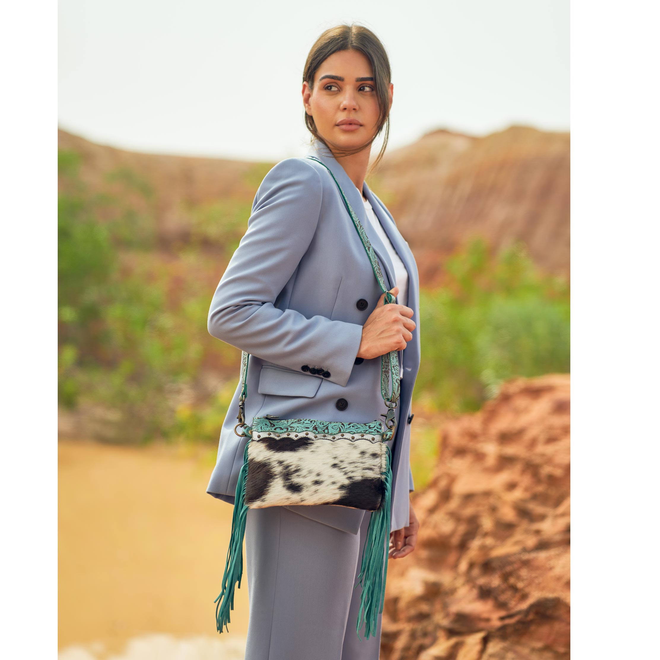 Exotic Azure Leather & Hairon Bag