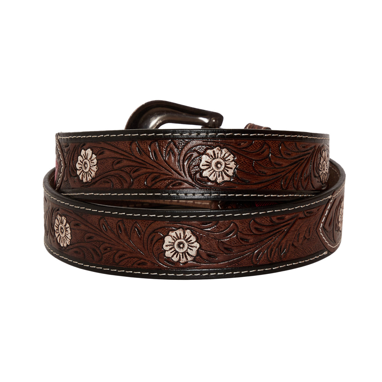 Pink feather Hand-Tooled  Leather Women's Belt