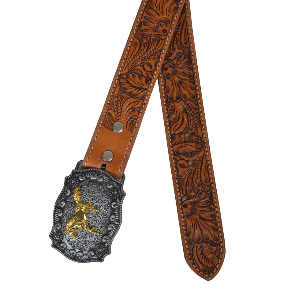 Brisk Leaves Hand-Tooled Leather Women's Belt