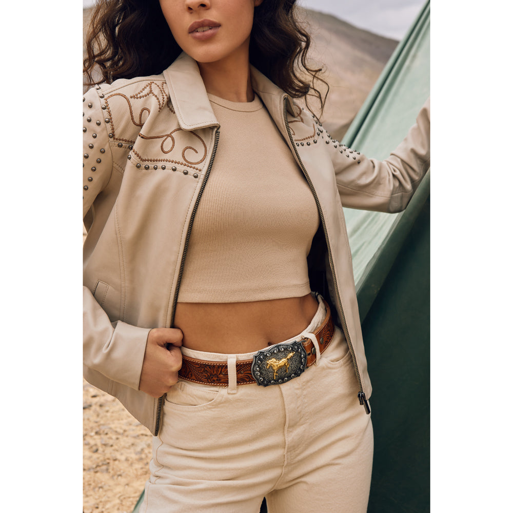 Brisk Leaves Hand-Tooled Leather Women's Belt