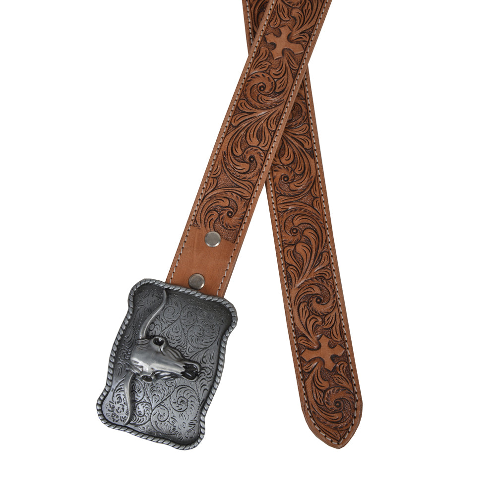 Structured Hand-Tooled Leather Women's Belt