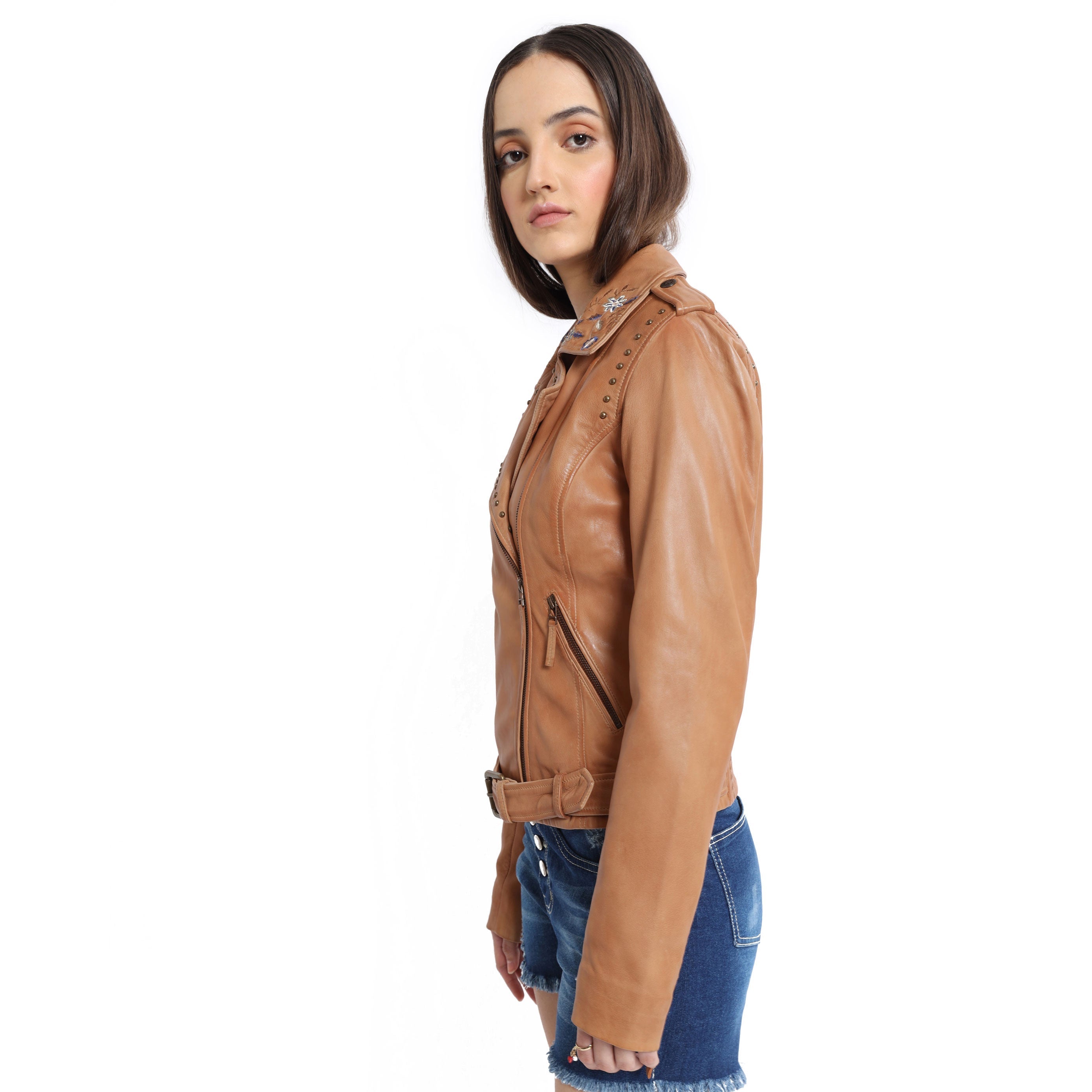 Tanned Embroidered LEATHER Jacket