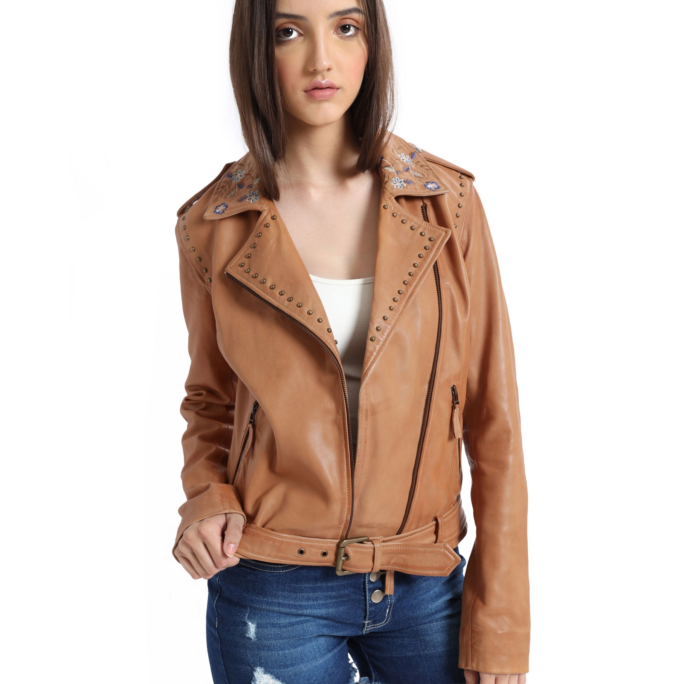 Tanned Embroidered LEATHER Jacket