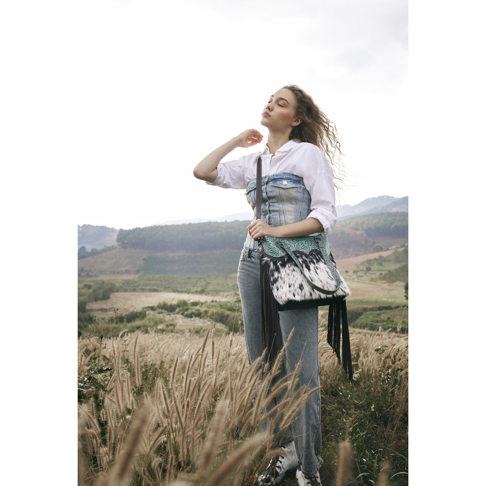 Turquoise Zapata Leather & Hairon Bag.