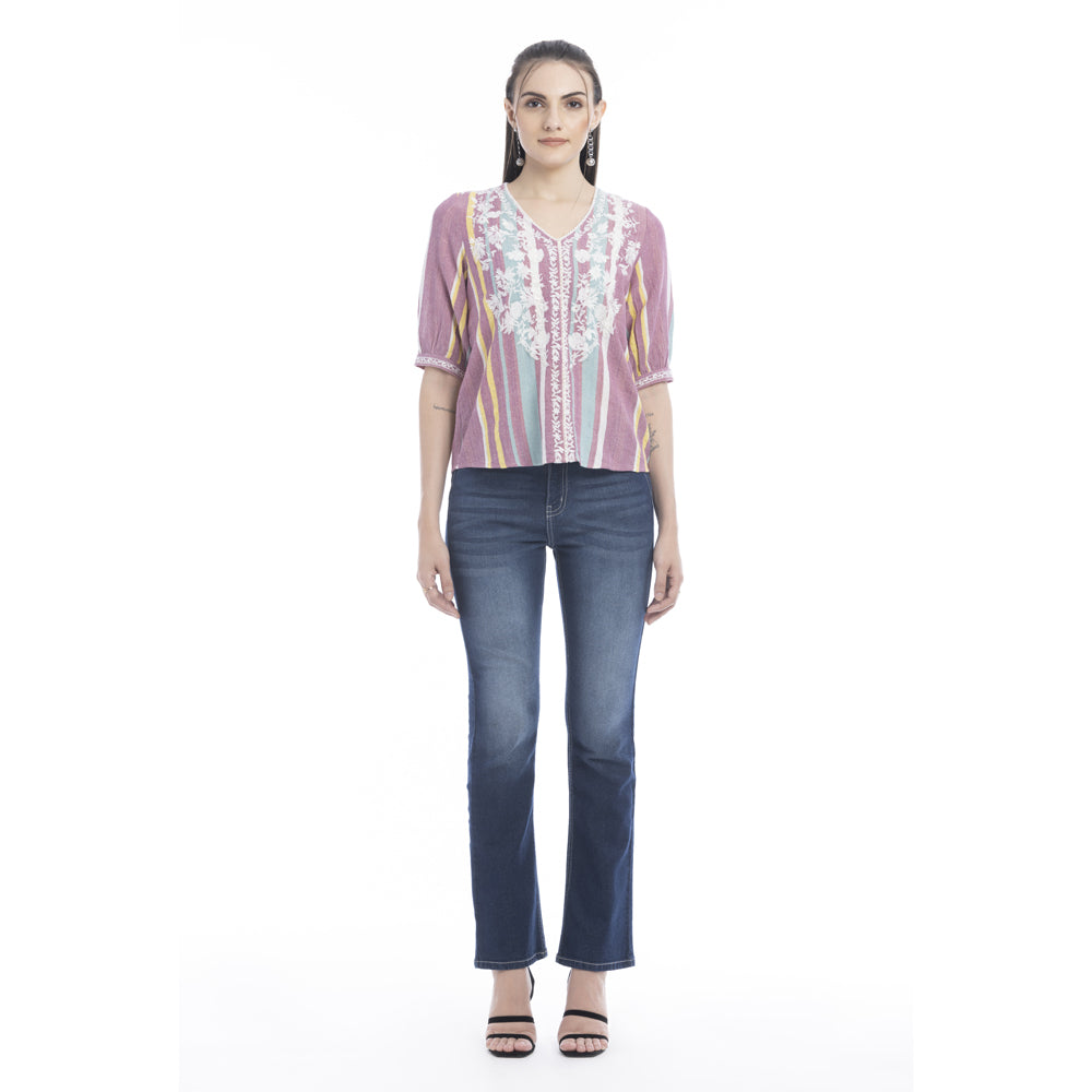 Sophia Jane Embroidered Striped Top