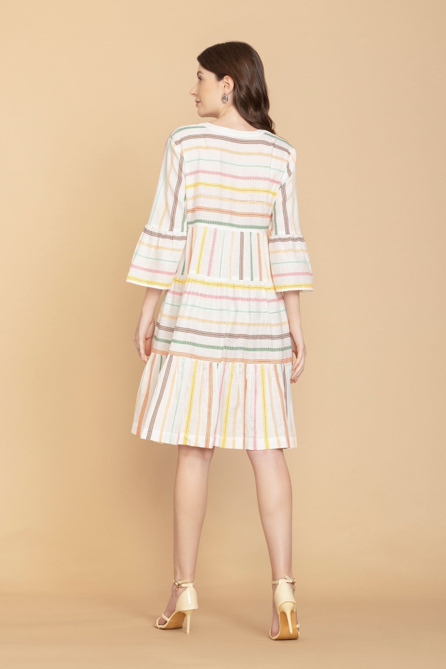 Spring Skies V-Neck Mid-Sleeve Dress