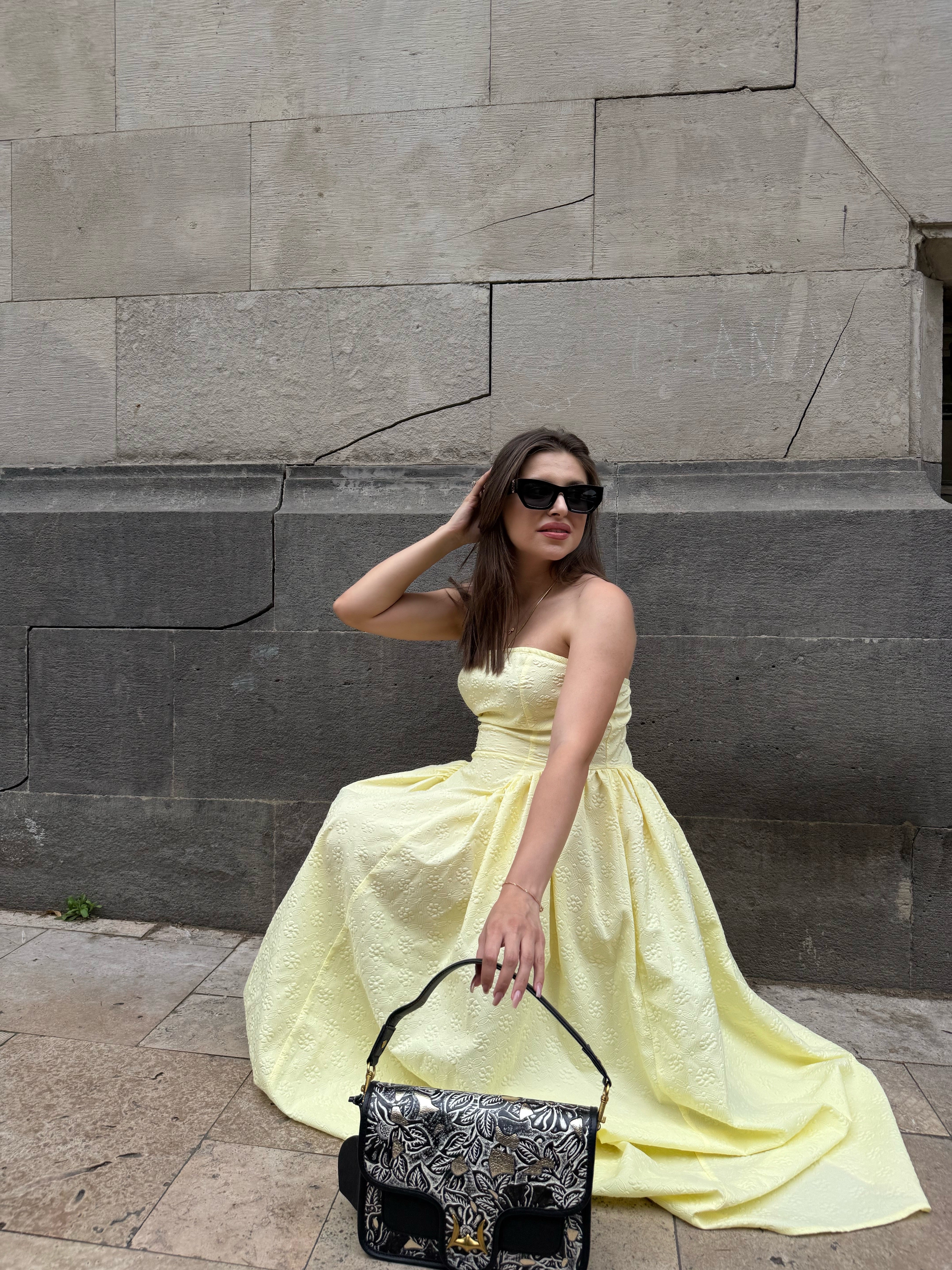 Shell Medium Purse Black Floral Leather