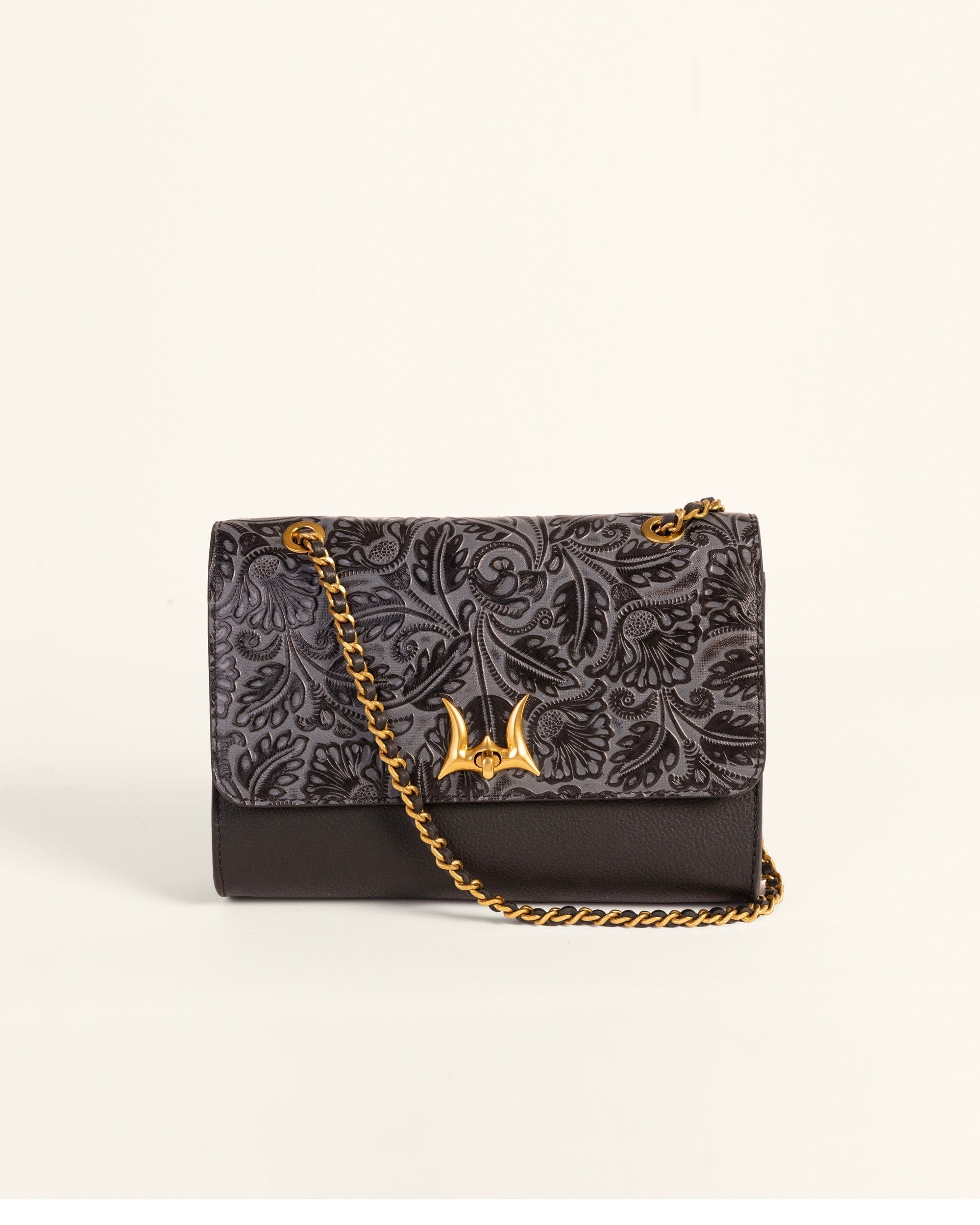 Savi Small Embossed & Grained Leather Bag - Charcoal