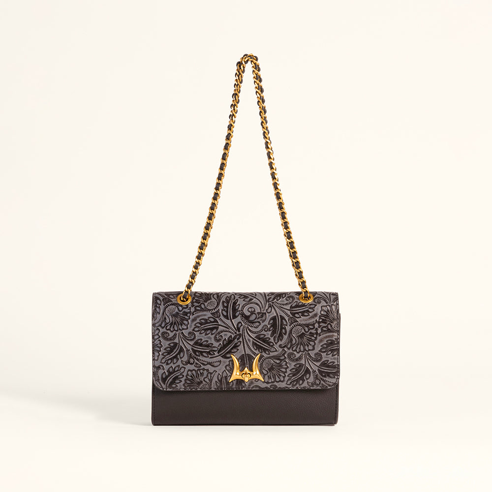 Savi Small Embossed & Grained Leather Bag - Charcoal
