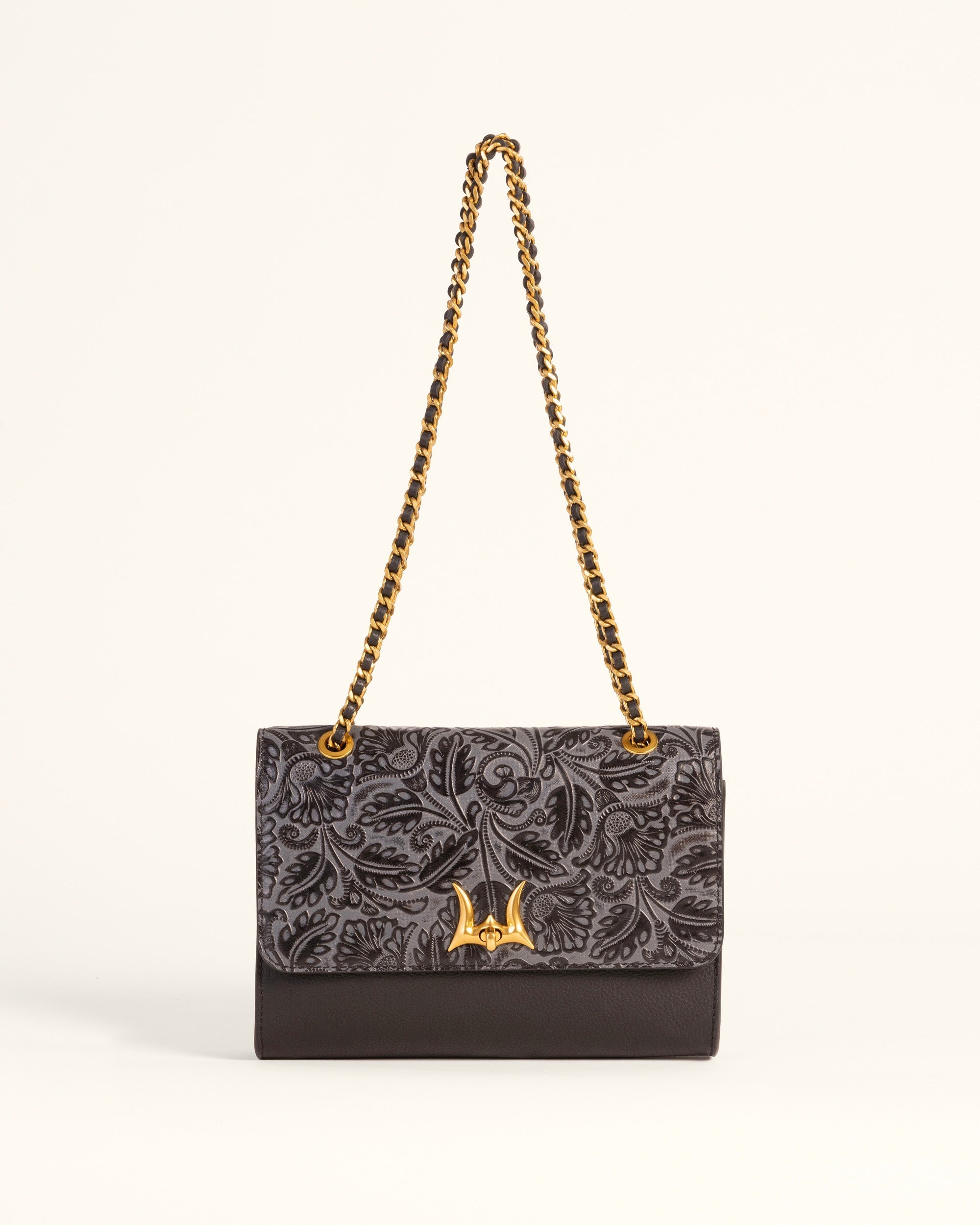 Savi Small Embossed & Grained Leather Bag - Charcoal