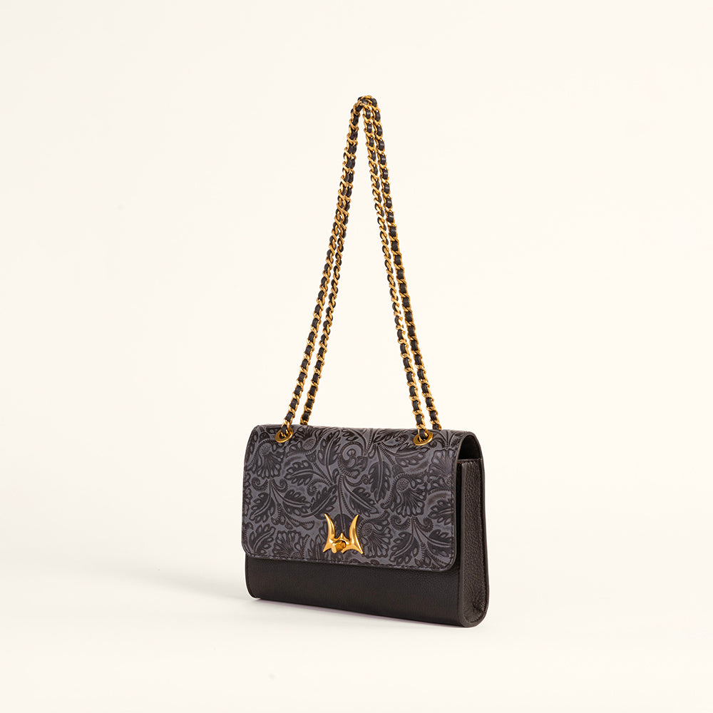 Savi Small Embossed & Grained Leather Bag - Charcoal