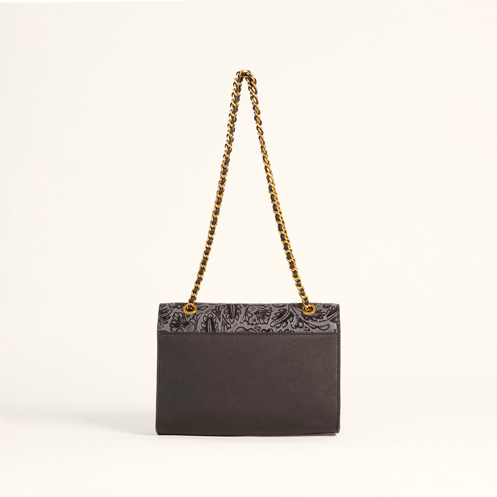 Savi Small Embossed & Grained Leather Bag - Charcoal