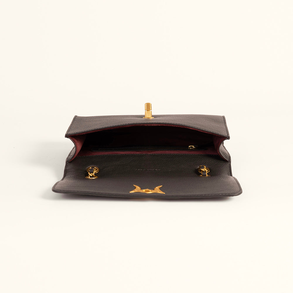 Savi Small Embossed & Grained Leather Bag - Charcoal