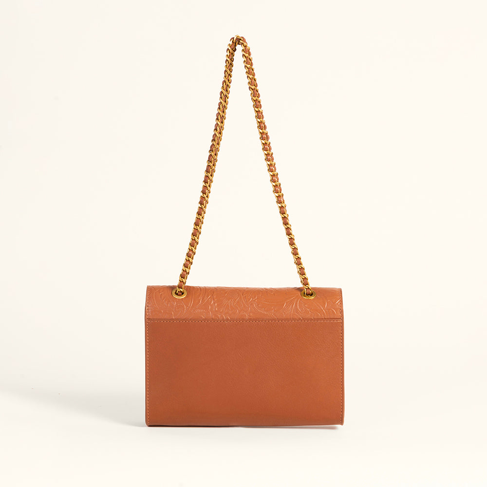 Savi Small Embossed Leather Bag - Amber Glow