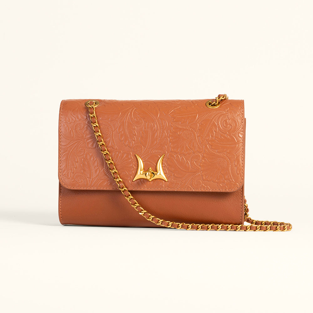 Savi Small Embossed Leather Bag - Amber Glow