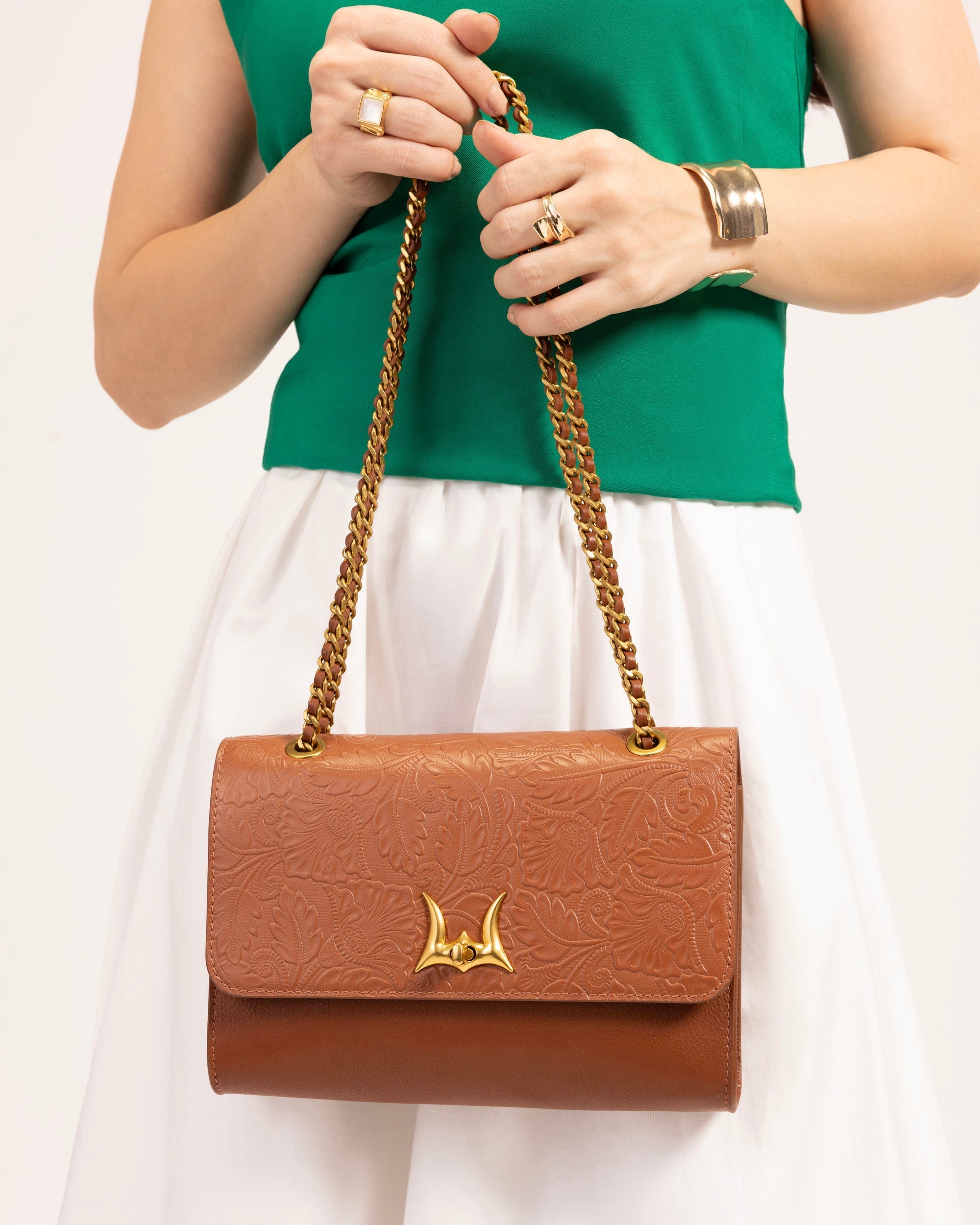 Savi Small Embossed Leather Bag - Amber Glow