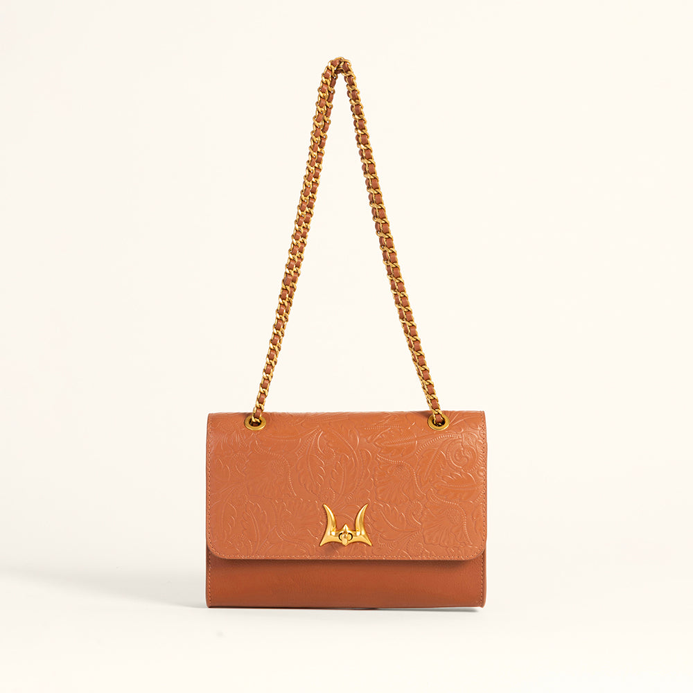 Savi Small Embossed Leather Bag - Amber Glow