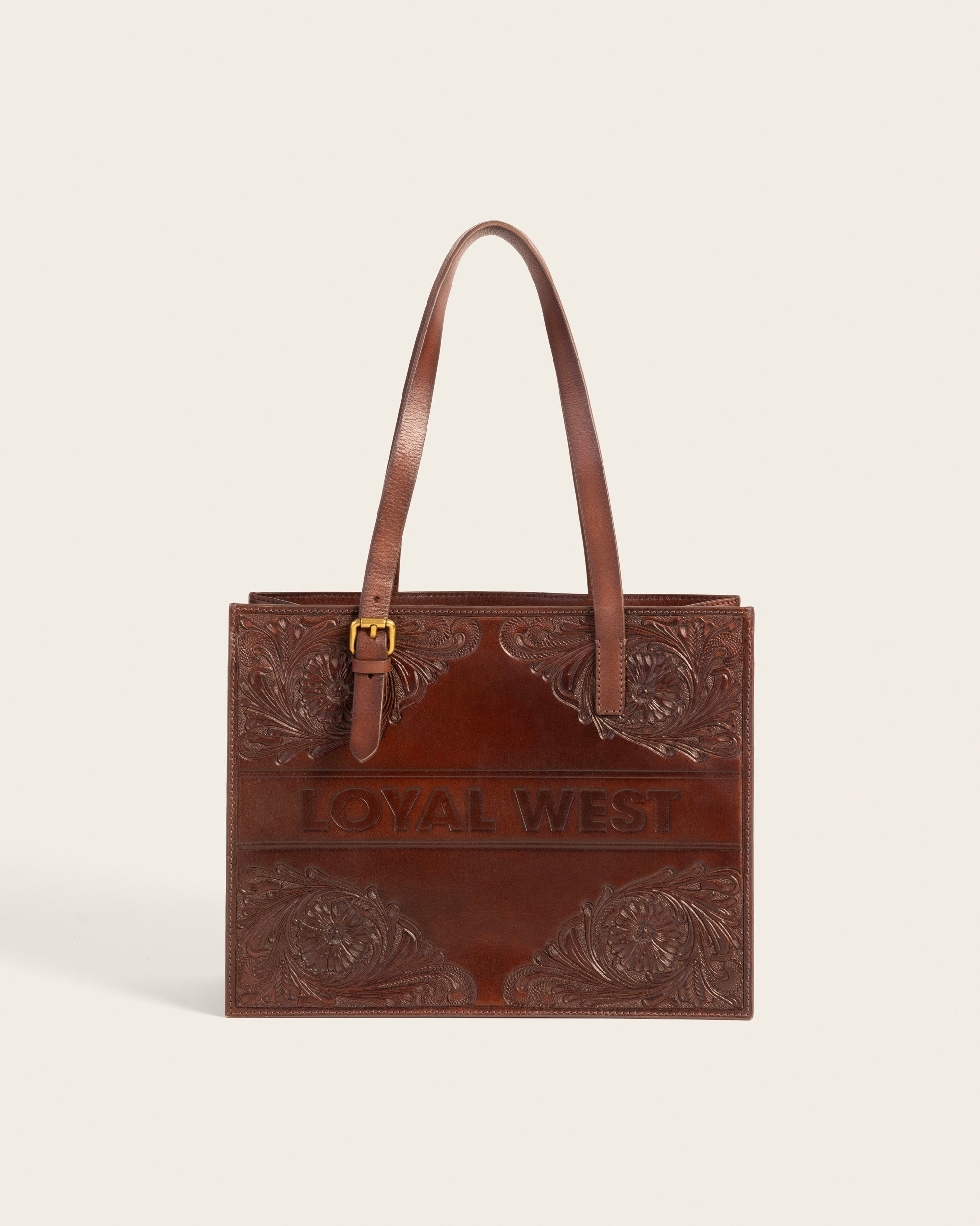 Mivva Handtooled Medium Bag - Brunette Leather