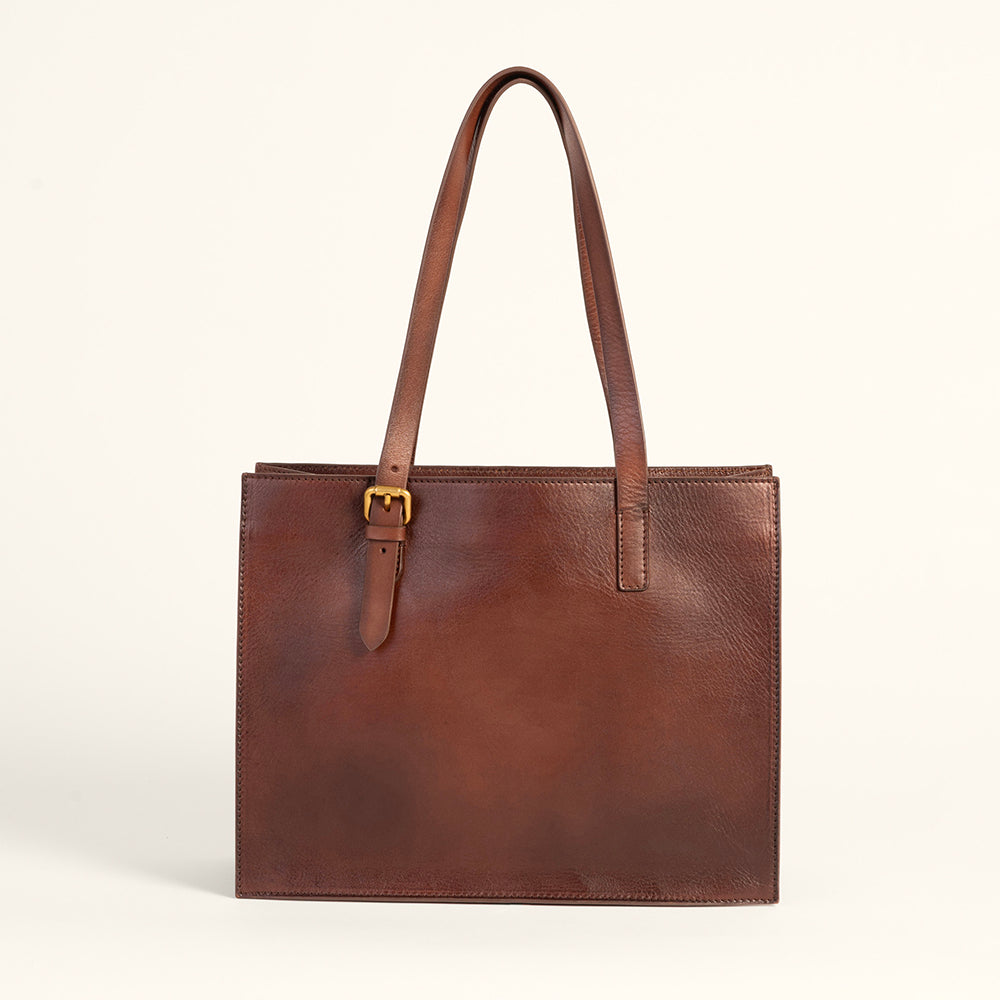 Mivva Handtooled Medium Bag - Brunette Leather