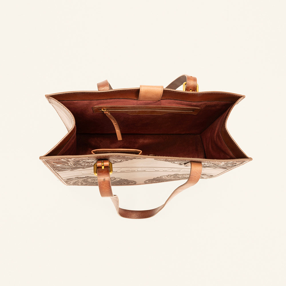 Mivva Handtooled Medium Bag - Brunette Leather