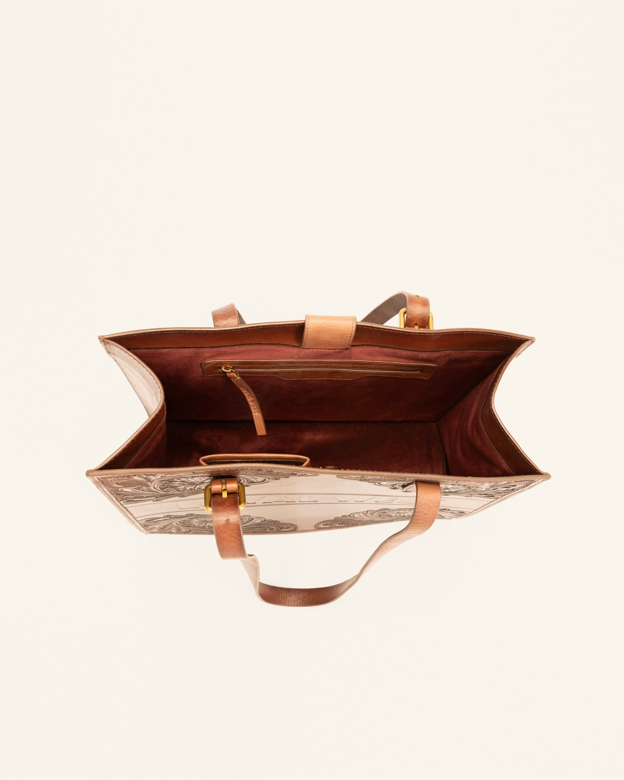 Mivva Handtooled Medium Bag - Brunette Leather