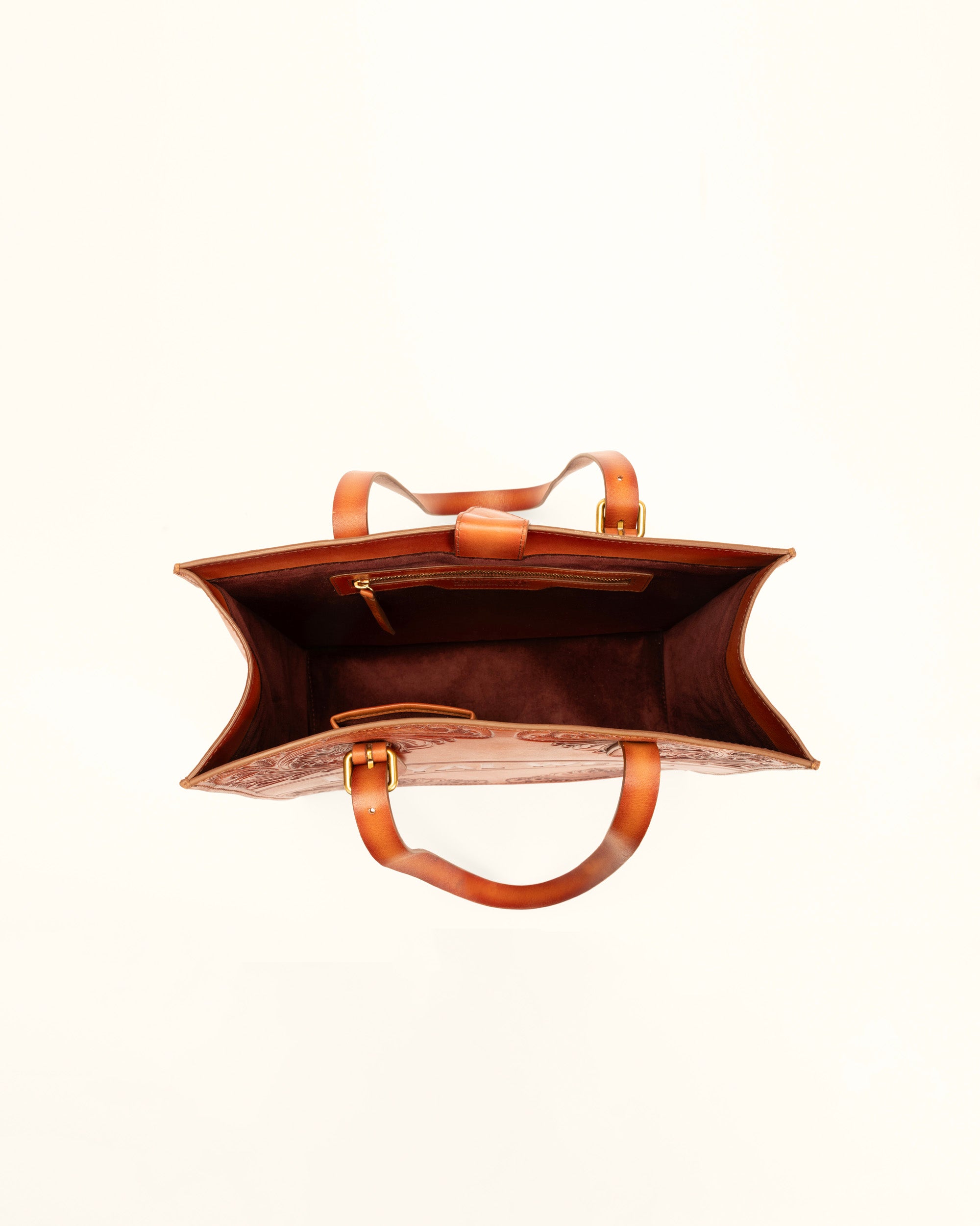Mivva Handtooled Medium Bag - Soft Walnut Leather