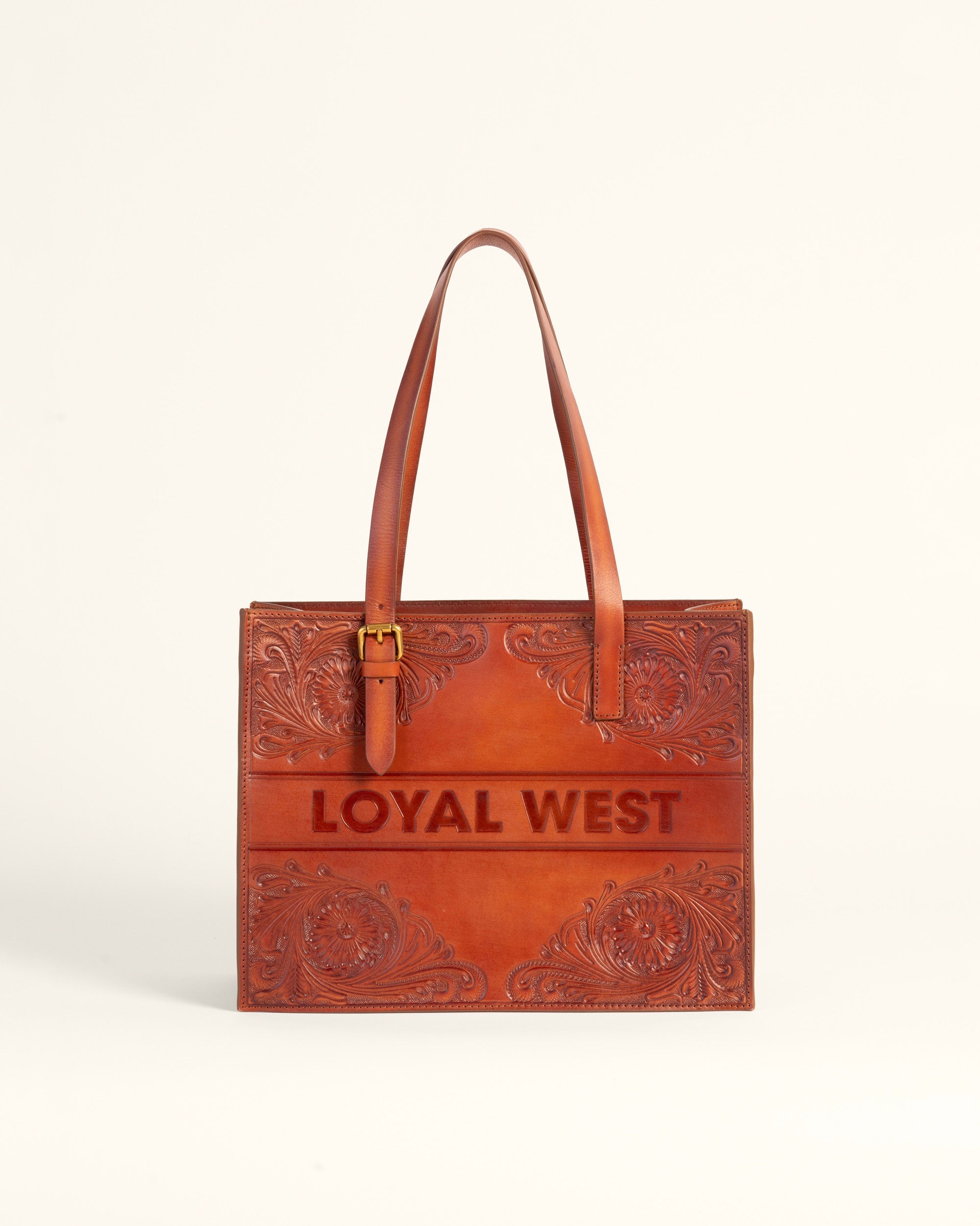 Mivva Handtooled Medium Bag - Soft Walnut Leather