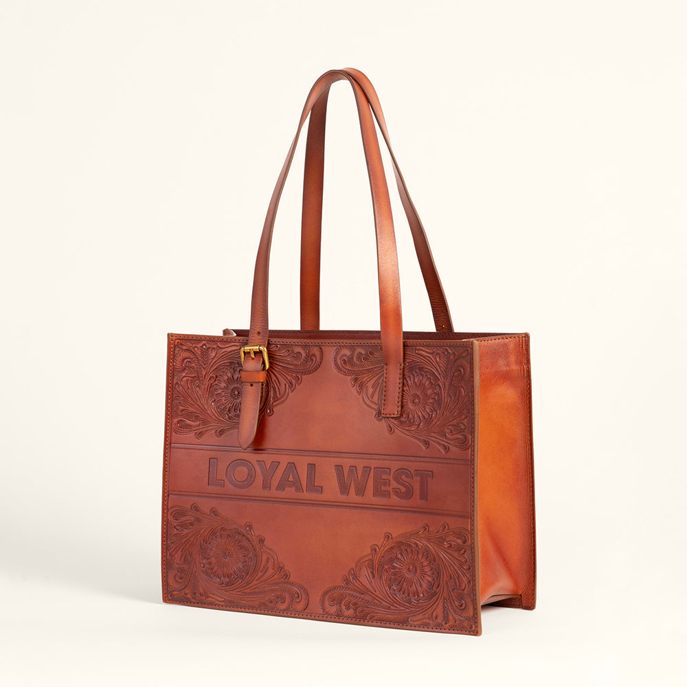 Mivva Handtooled Medium Bag - Soft Walnut Leather