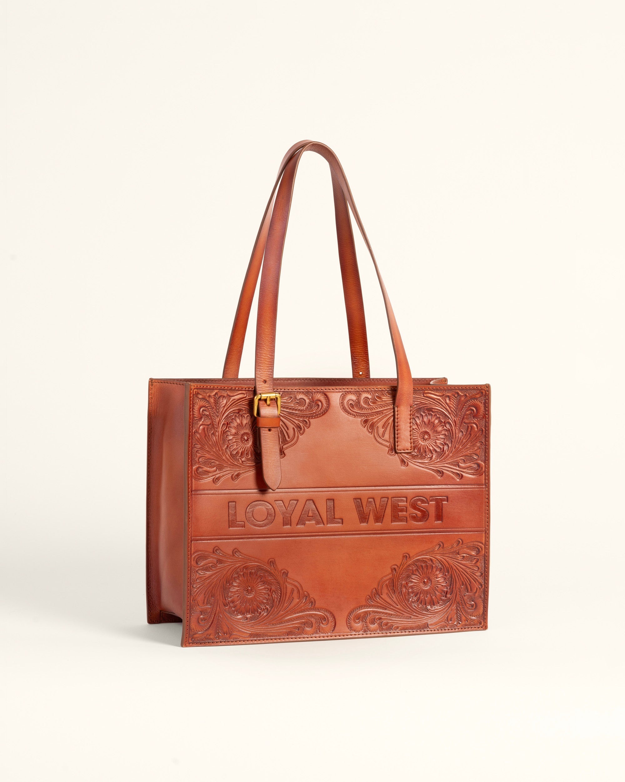 Mivva Handtooled Medium Bag - Soft Walnut Leather