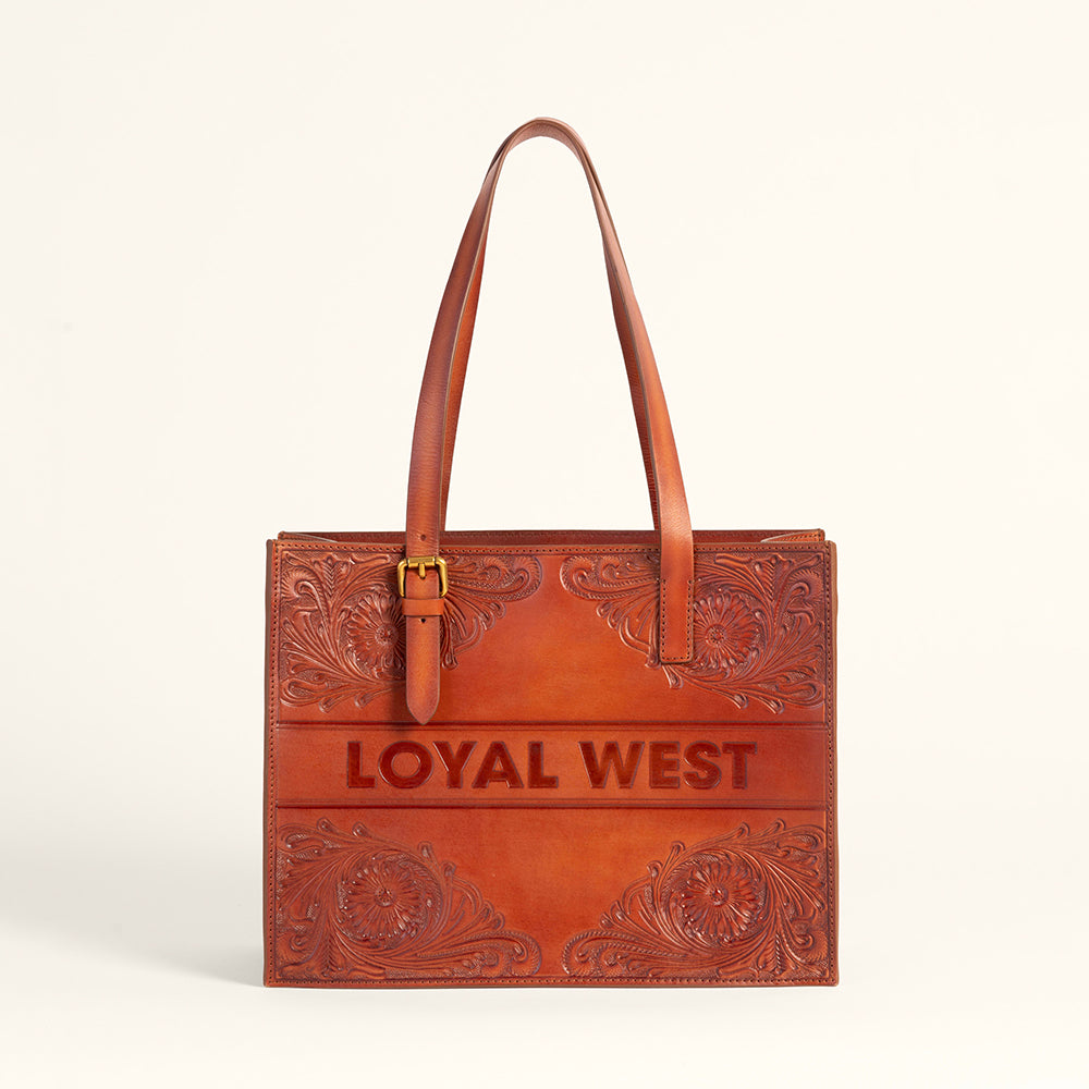 Mivva Handtooled Medium Bag - Soft Walnut Leather