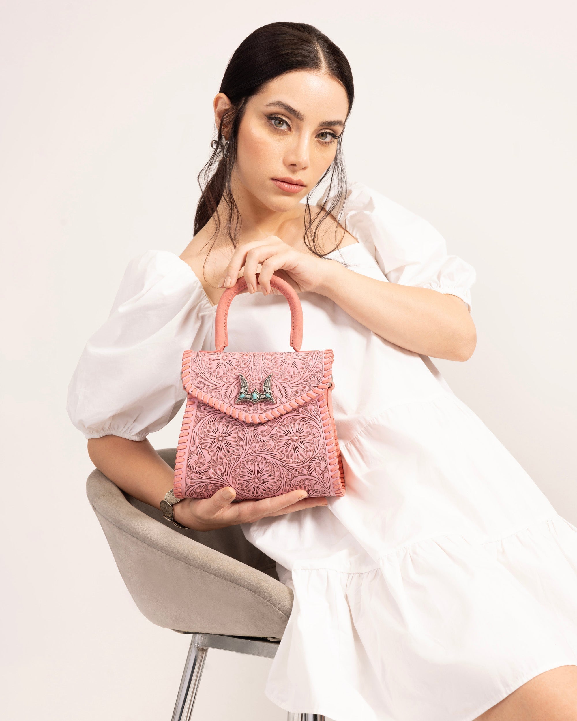 Leon Mini Handle Purse - Pink
