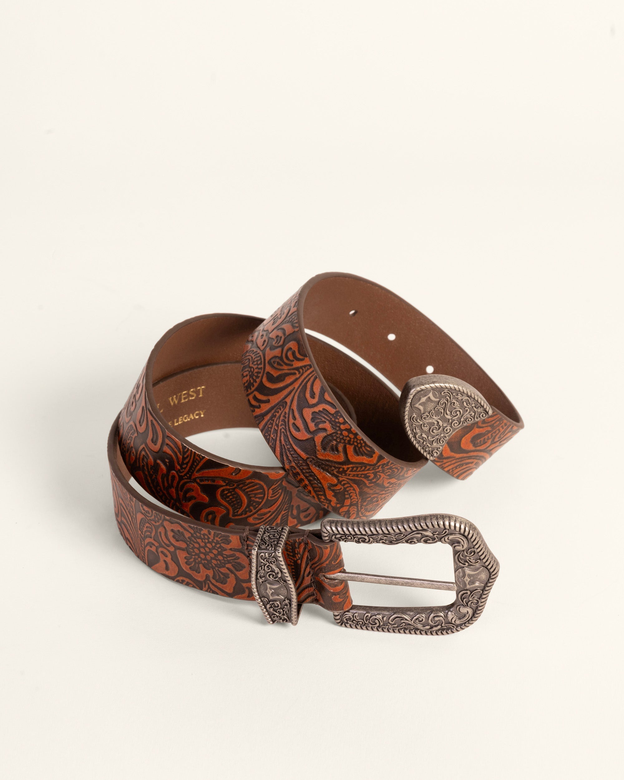 Sophia Belt - Brown Floral Leather