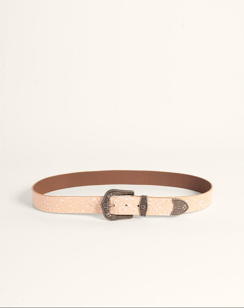Sophia Belt - Beige Floral Leather