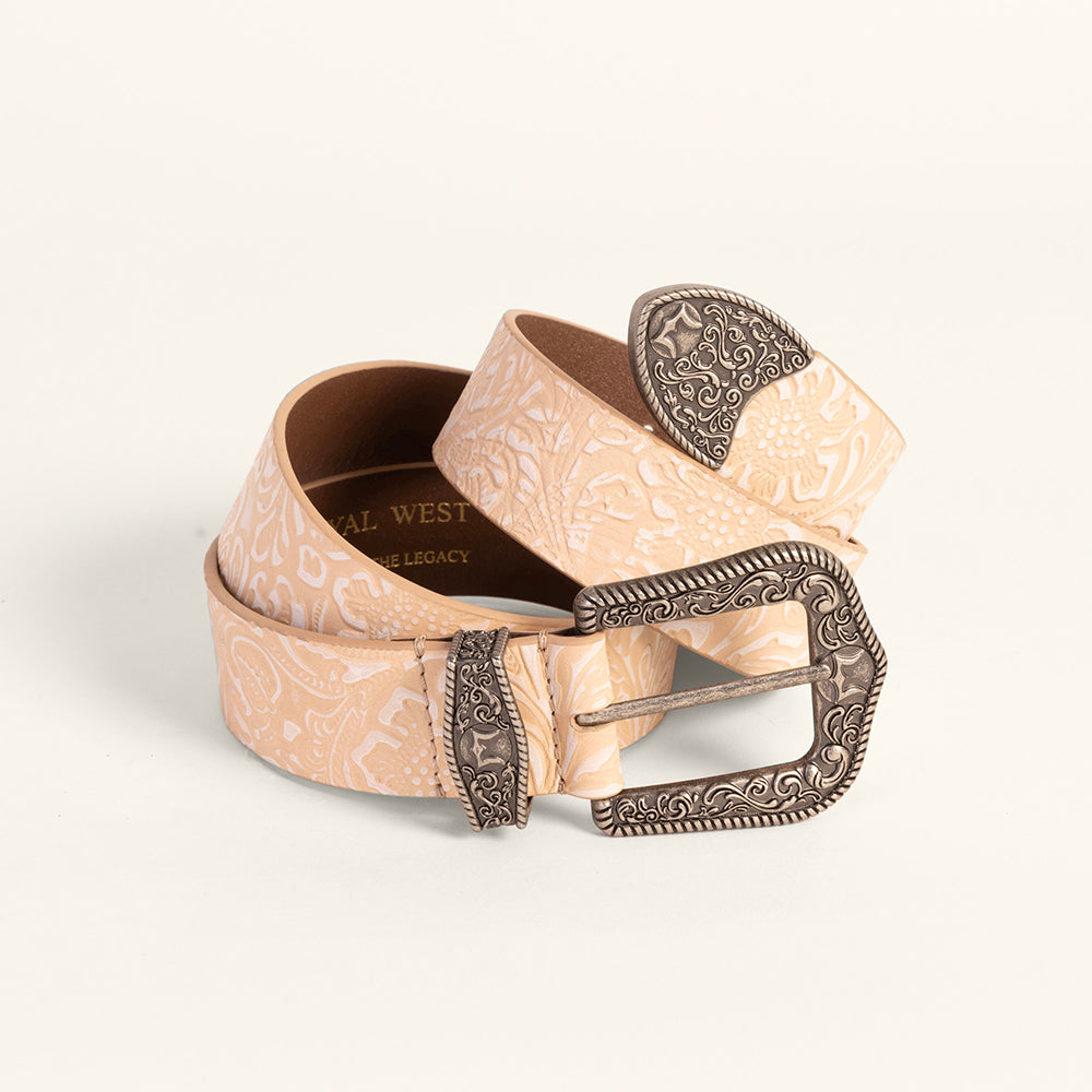 Sophia Belt - Beige Floral Leather
