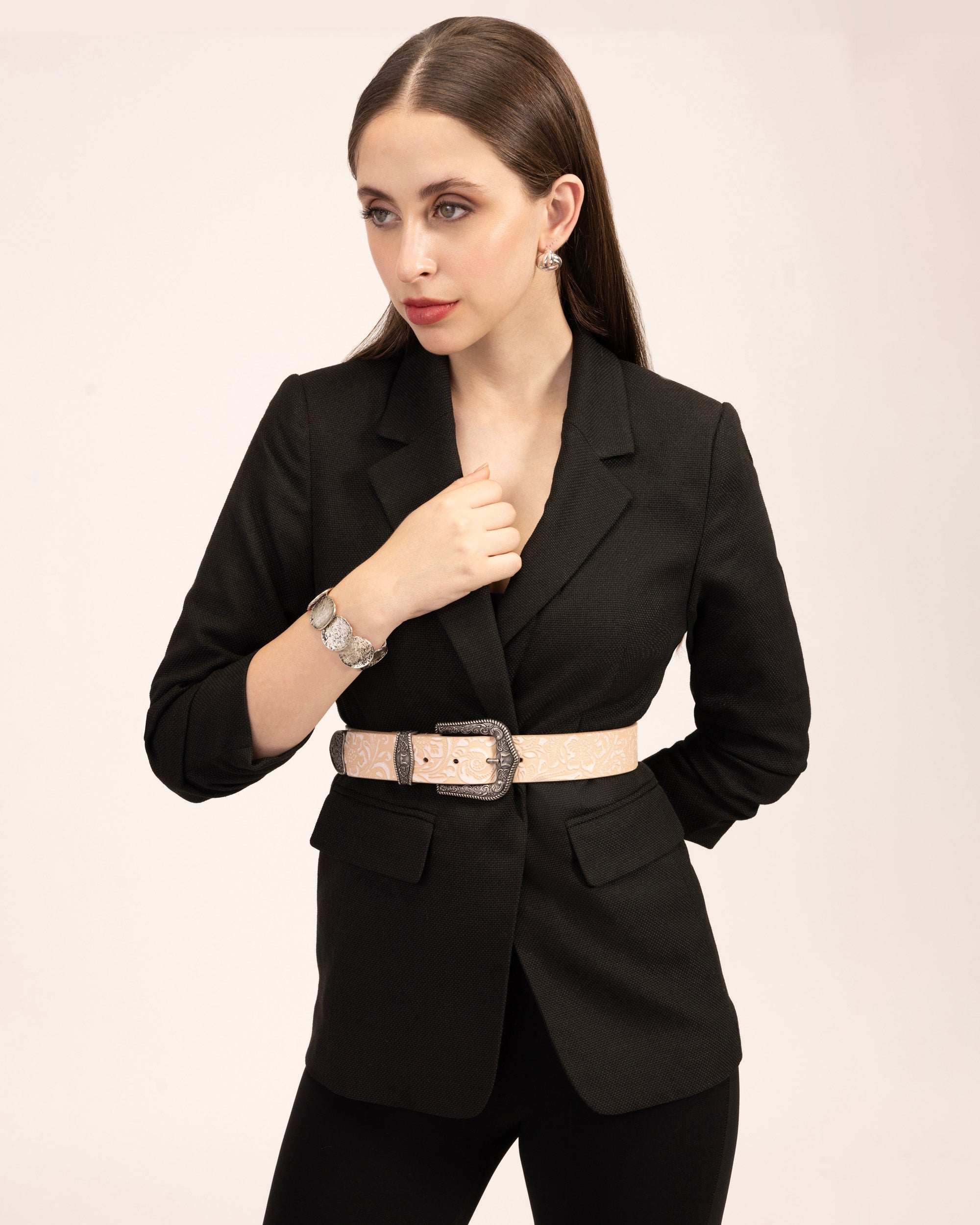 Sophia Belt - Beige Floral Leather