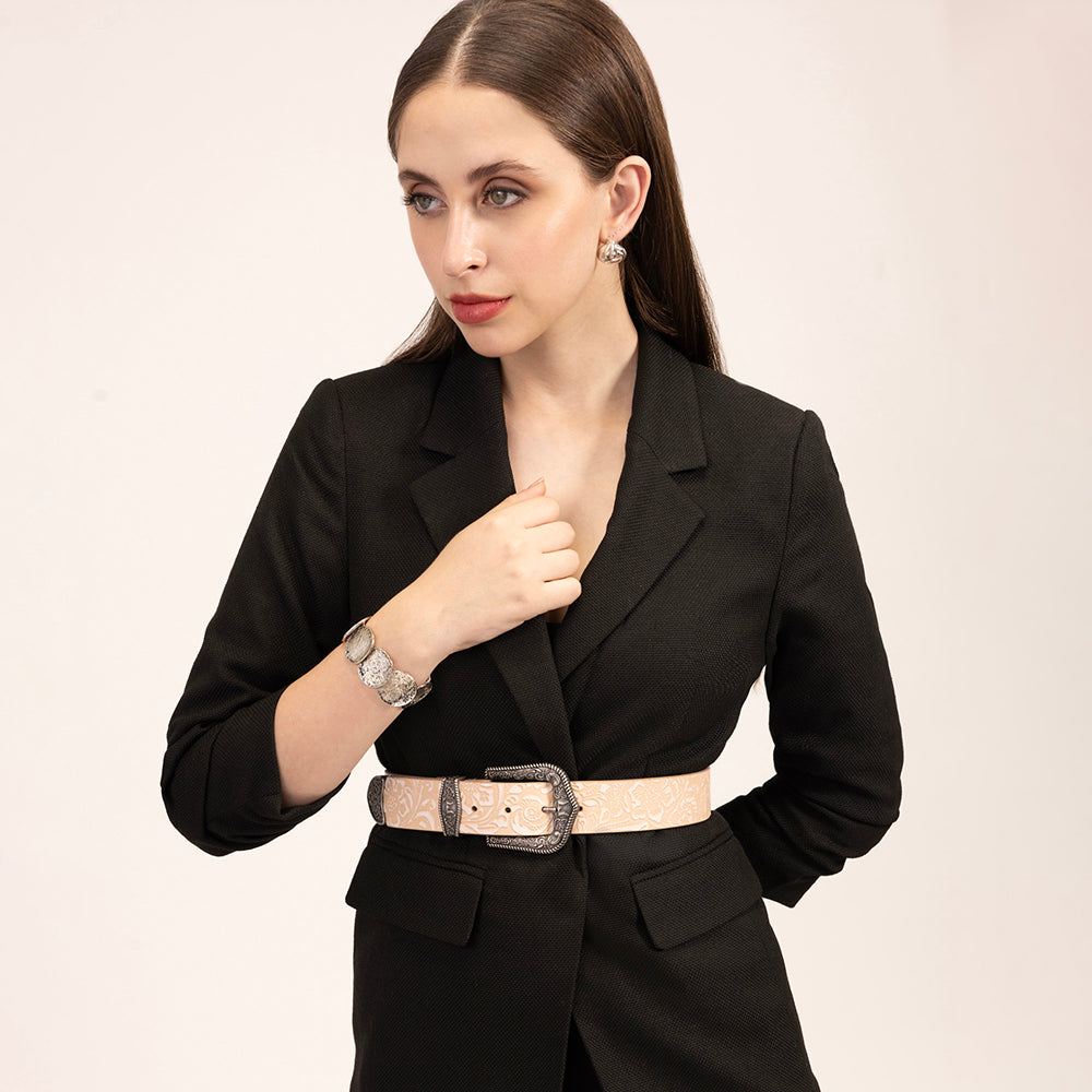 Sophia Belt - Beige Floral Leather