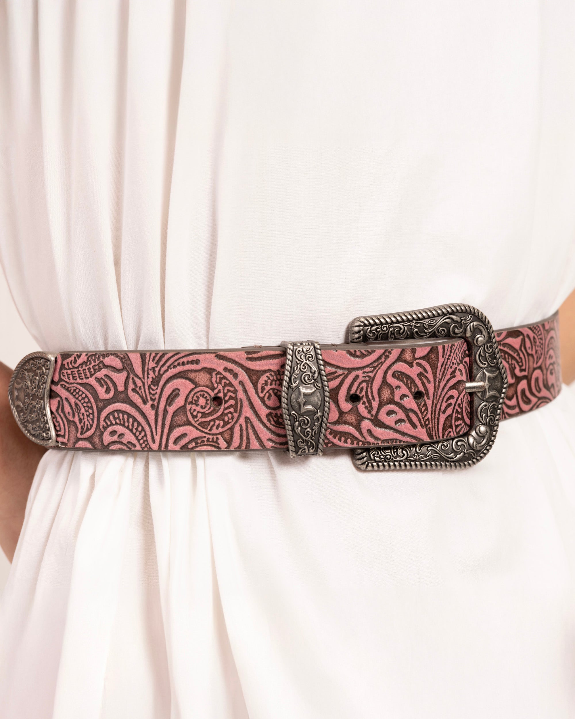 Sophia Belt-Pink Floral Leather