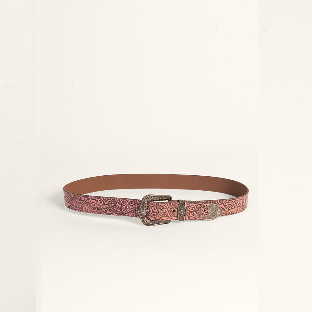 Sophia Belt - Brown Floral Leather