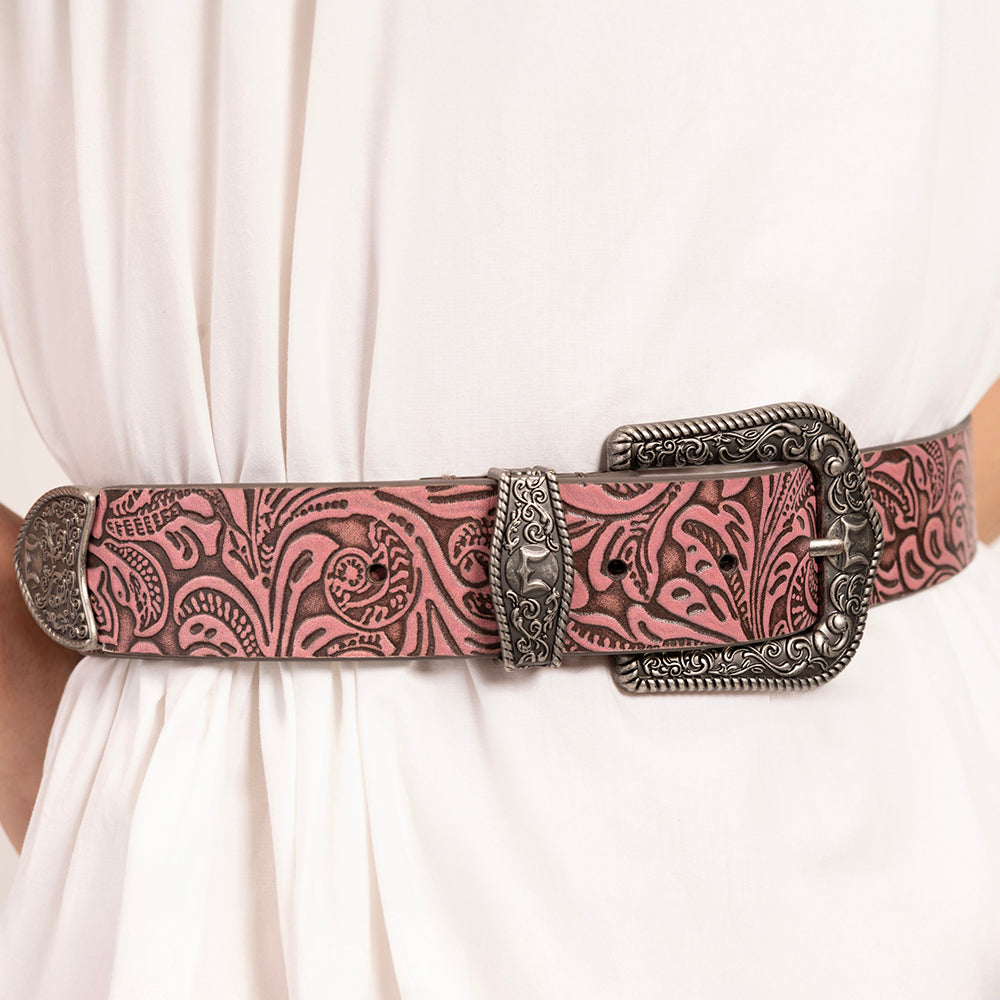 Sophia Belt-Pink Floral Leather