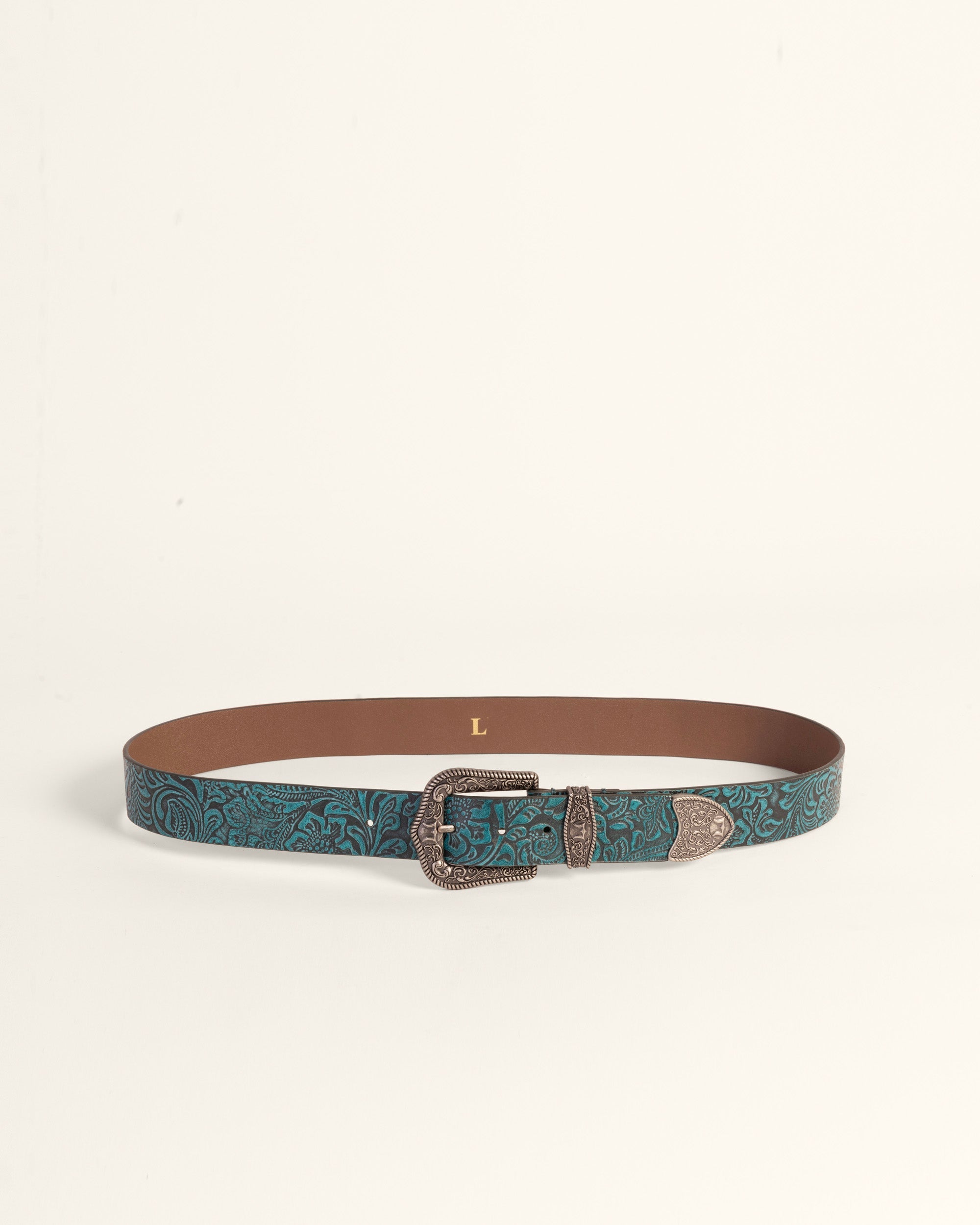 Sophia Belt- Turquoise Floral Leather
