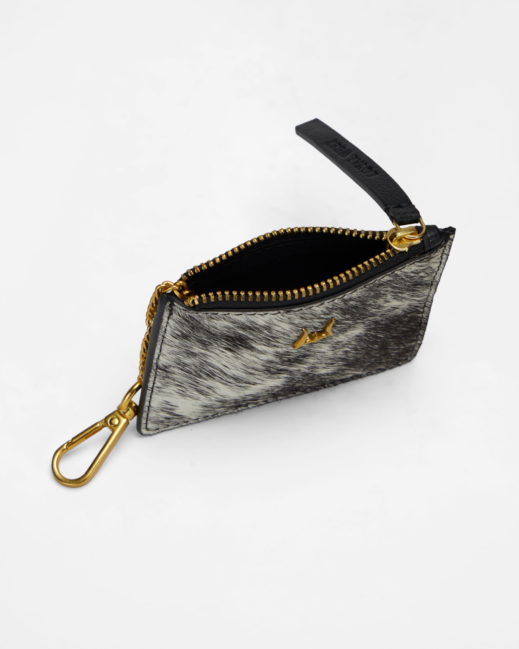 Sophia Credit Card Holder In Black & White Cowhide