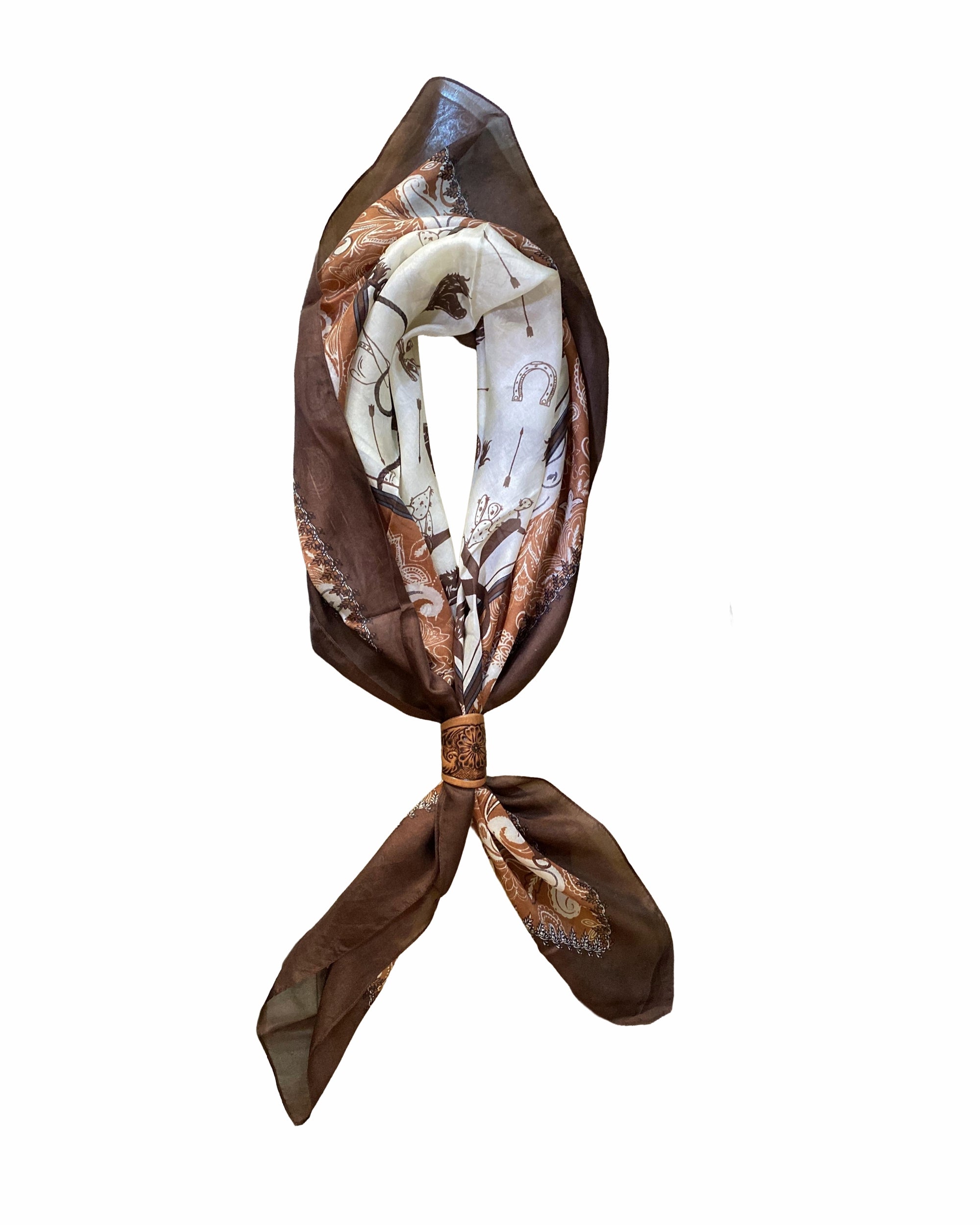 Daylight'S Ballet Silk Scarves With Handtooled Leather Slider - Bone & Saddle