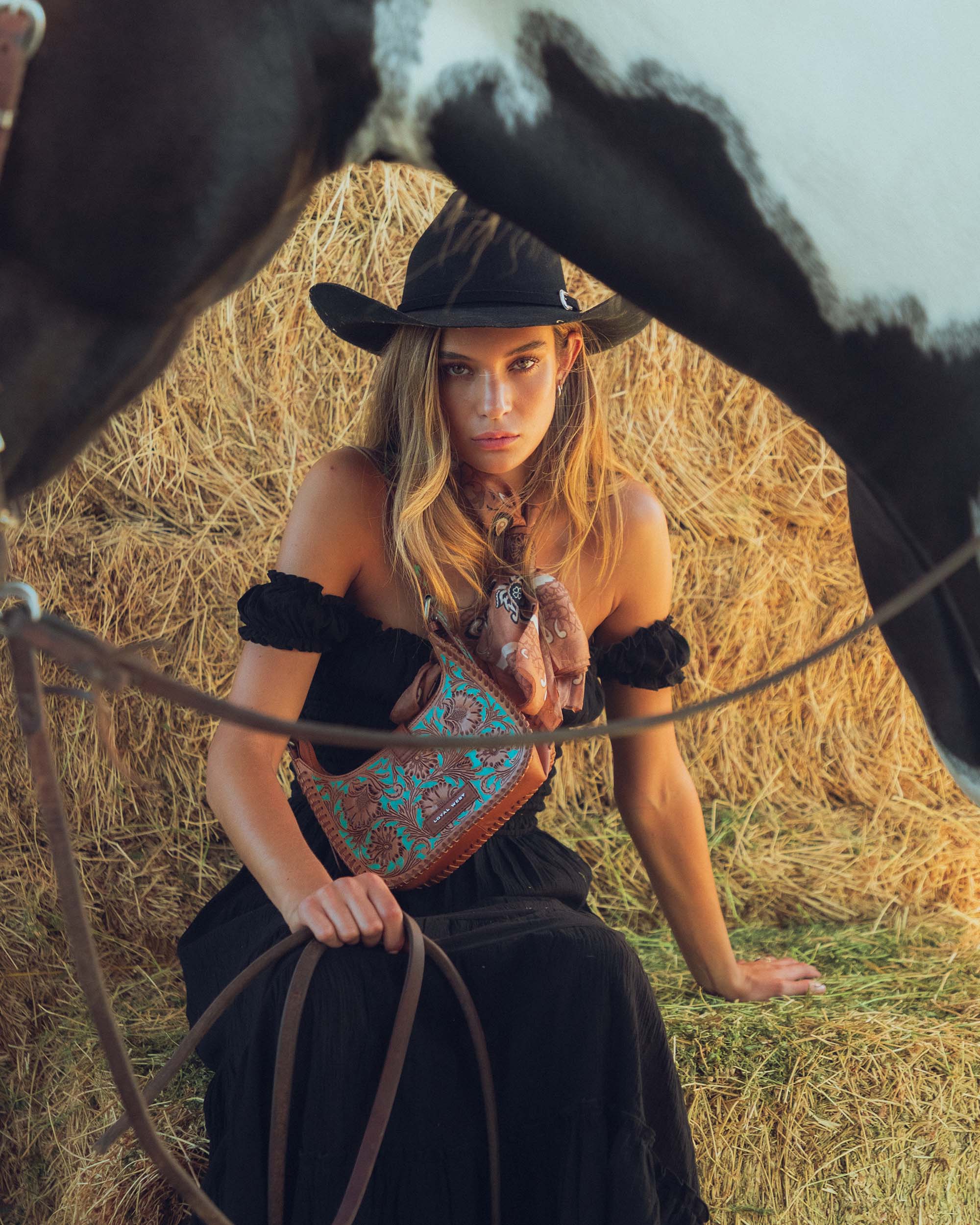 Bandana Canyon Silk Scarves With Handtooled Leather Slider - Saddle Brown